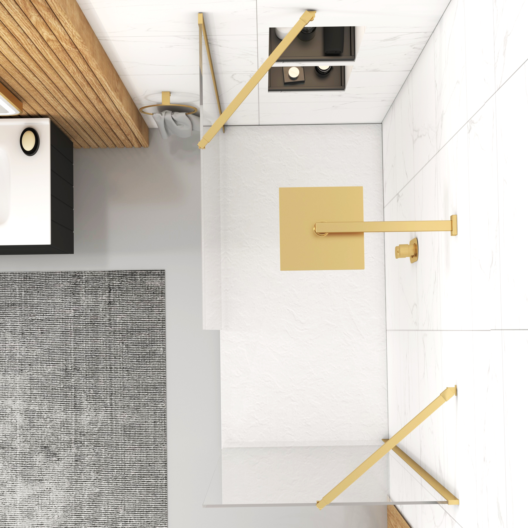 Marbella Walk In Shower Enclosure with White Slate Effect Stone Tray 8mm Easy Clean Glass - Brushed Brass