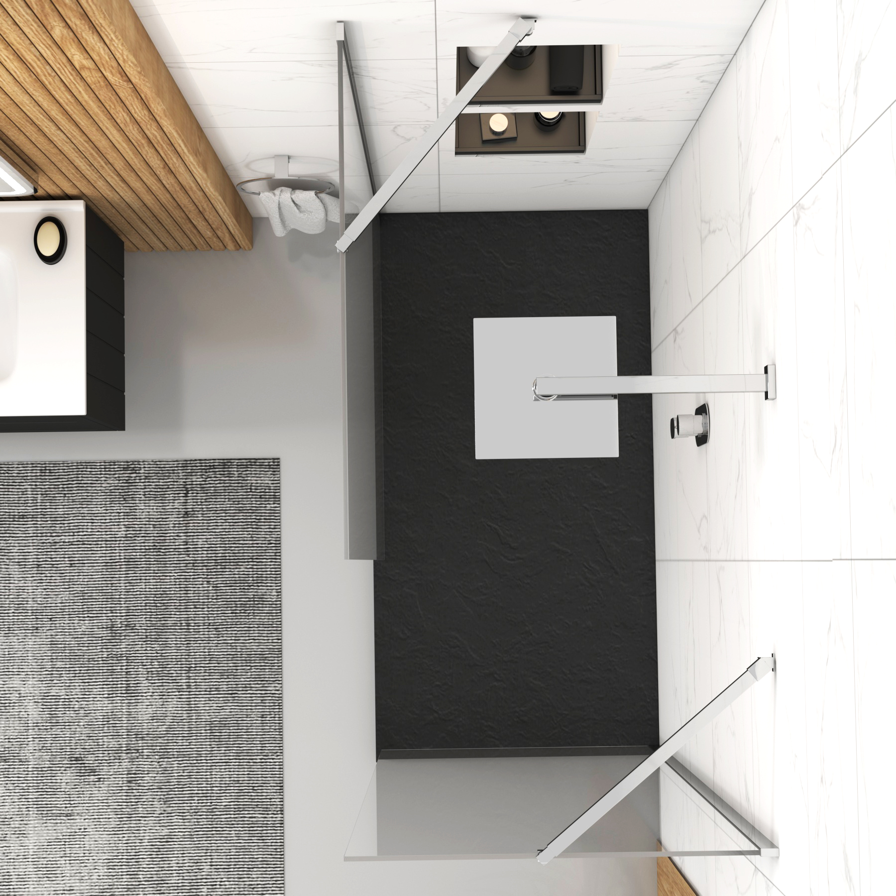 Marbella Walk In Shower Enclosure with Black Slate Effect Stone Tray 8mm Easy Clean Glass