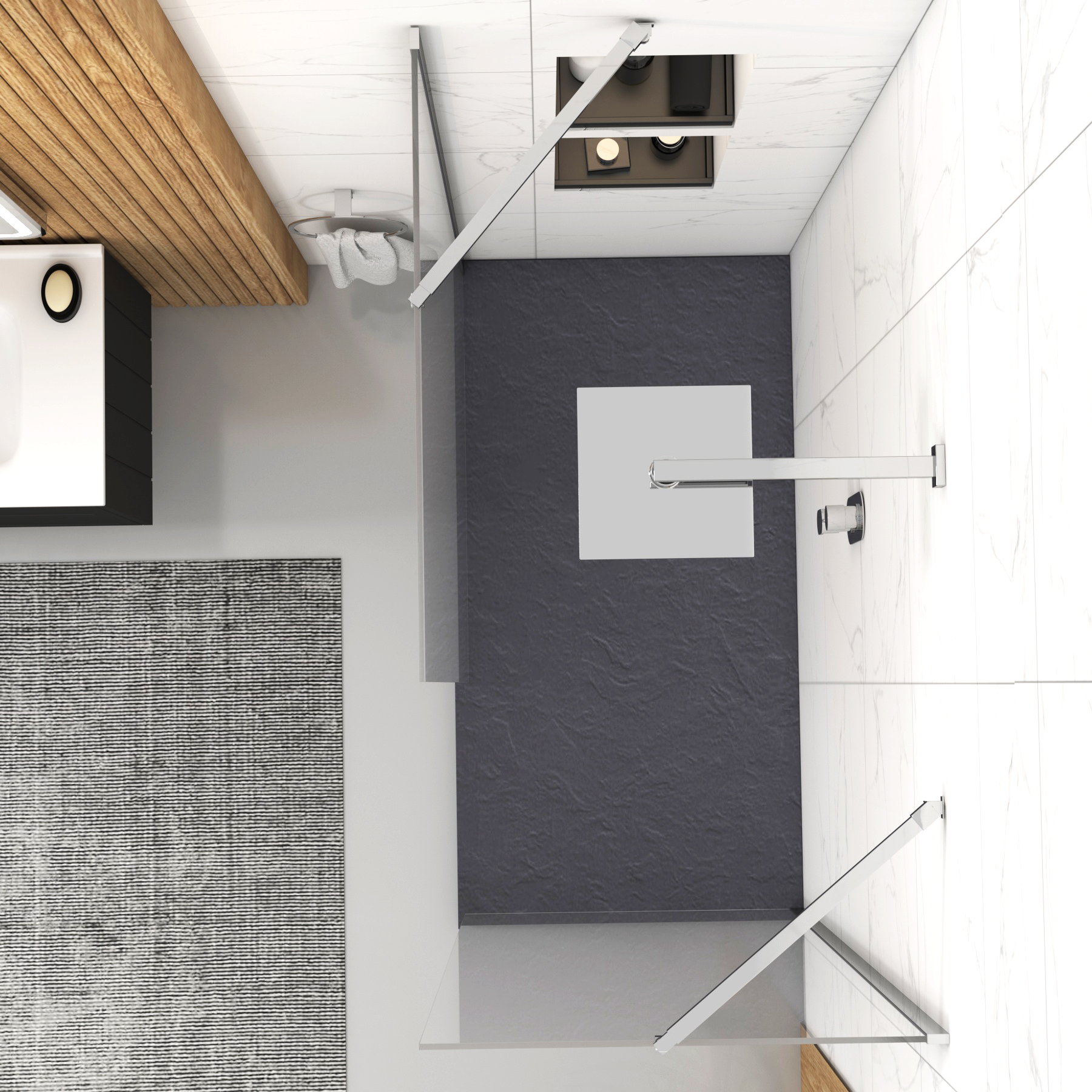 Marbella Walk In Shower Enclosure with Grey Slate Effect Stone Tray 8mm Easy Clean Glass