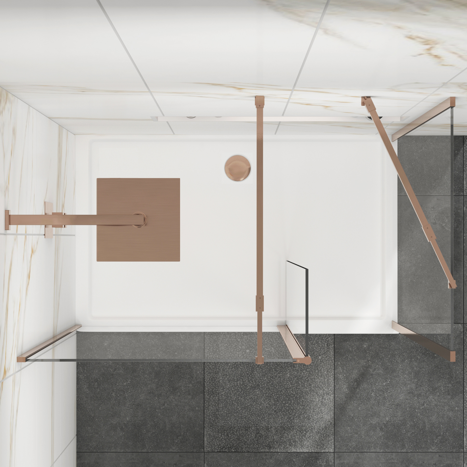 Marbella Brushed Bronze Walk In Shower Enclosure with Stone Tray & Flipper Panel 8mm Easy Clean Glass
