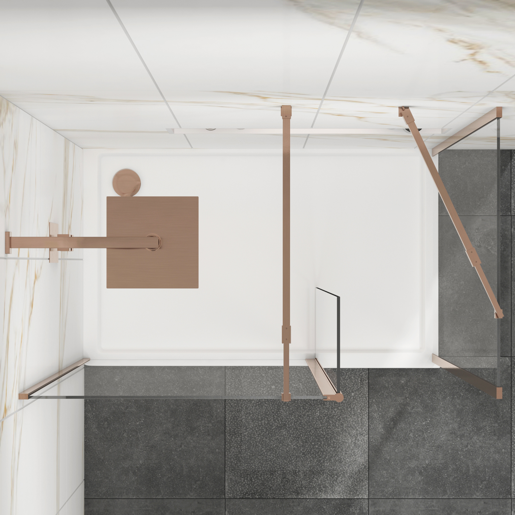 Marbella Brushed Bronze Walk In Shower Enclosure with 1200 x 900mm Tray & Flipper Panel 8mm Easy Clean Glass