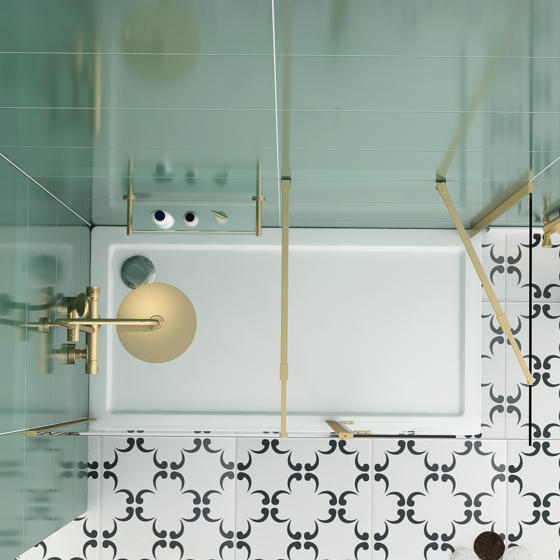 8mm 1100 x 700mm Walk In Shower Enclosure with Shower Tray + Flipper Panel - Brushed Brass