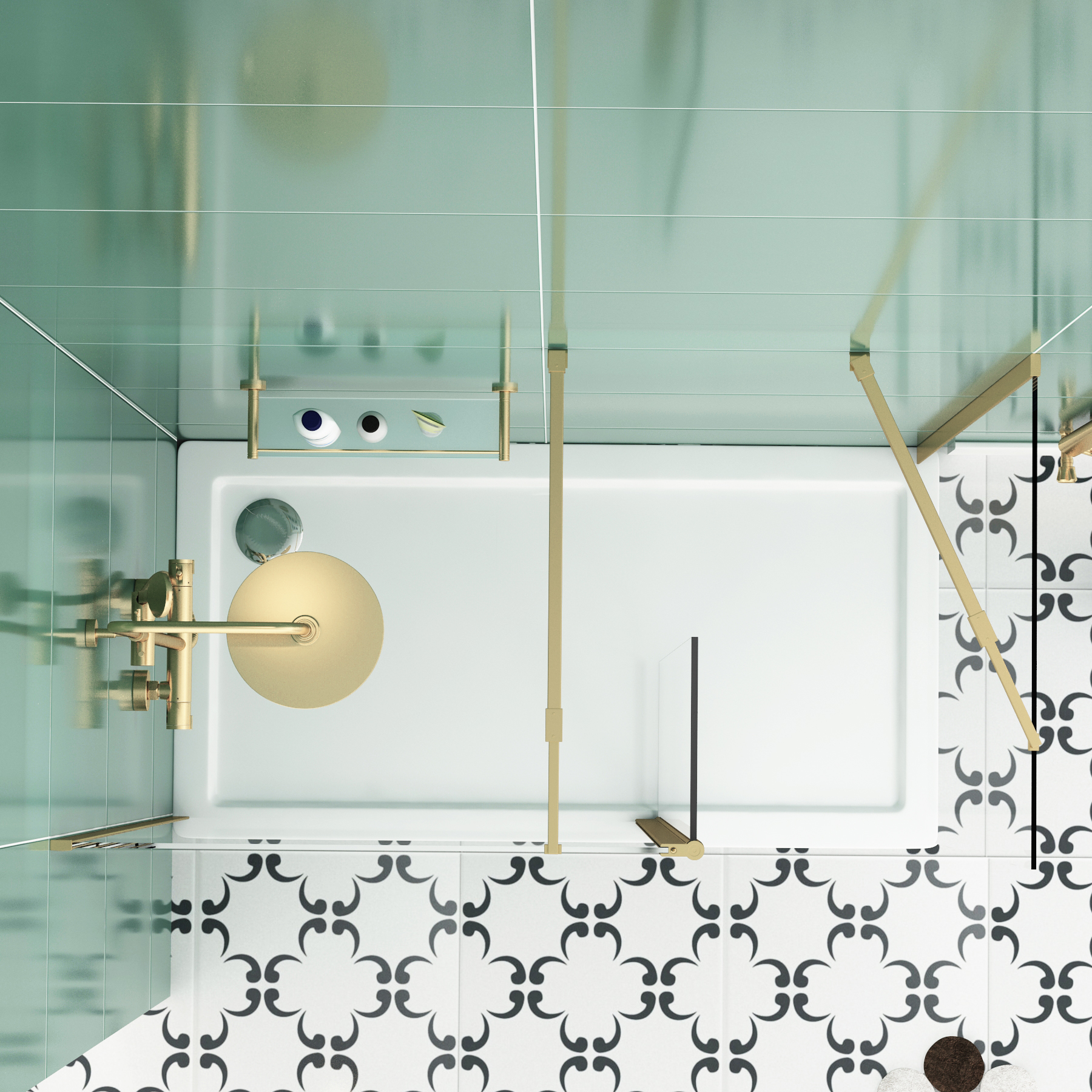 8mm 1100 x 700mm Walk In Shower Enclosure with Shower Tray + Flipper Panel - Brushed Brass