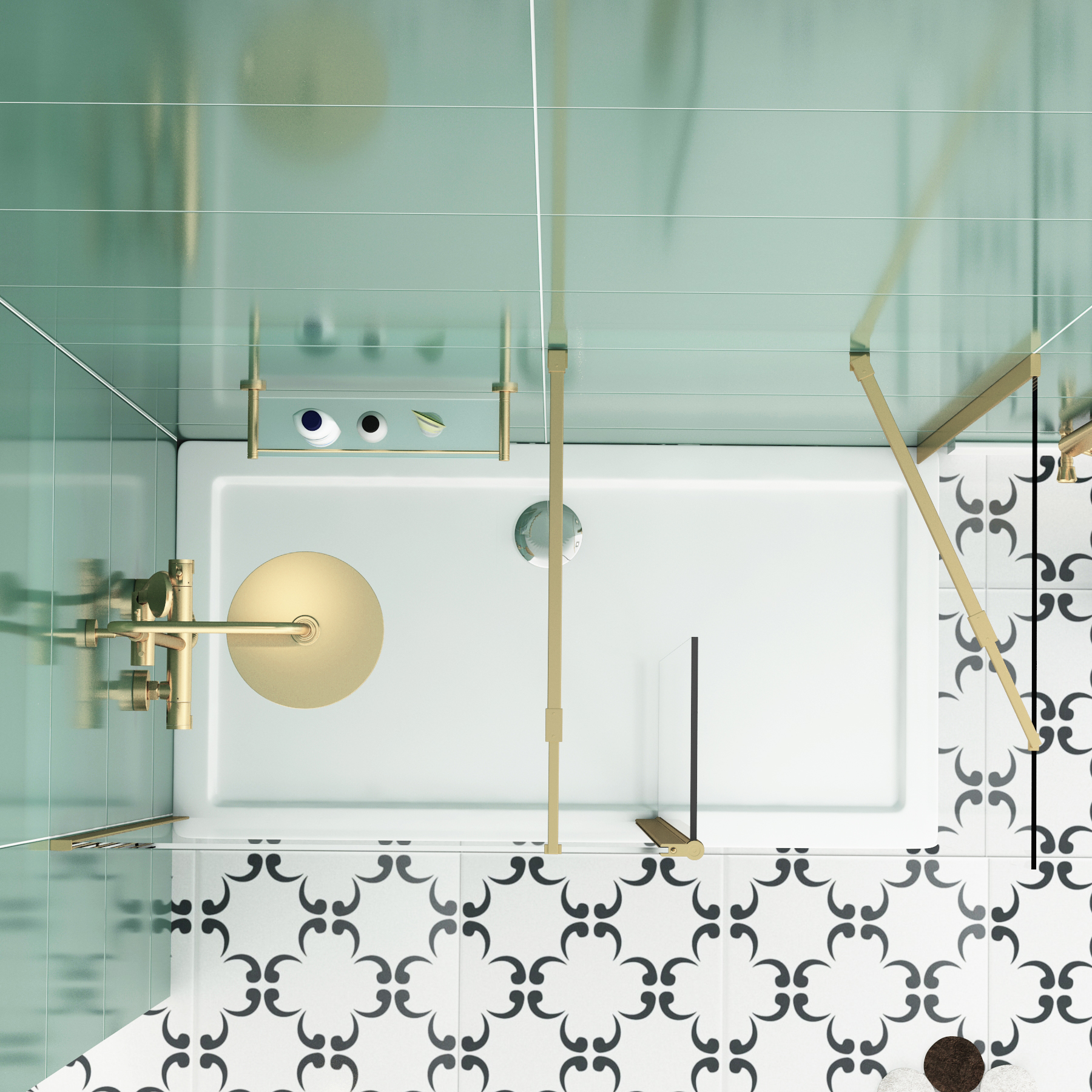 8mm 1400 x 900mm Walk In Shower Enclosure with Shower Tray + Return Panel - Brushed Brass