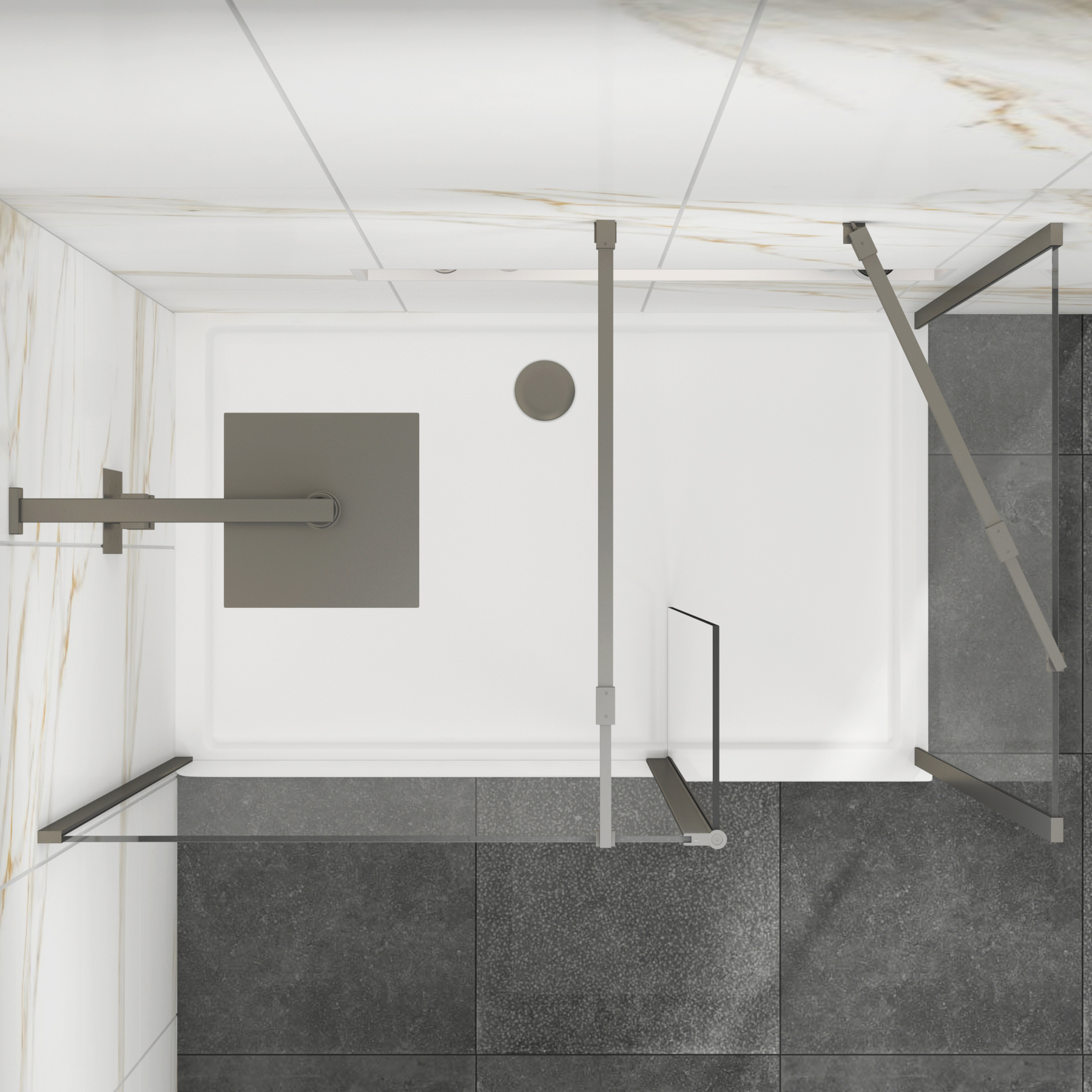 Marbella Gun Metal Grey Walk In Shower Enclosure with 1400 x 900mm Tray & Flipper Panel 8mm Easy Clean Glass