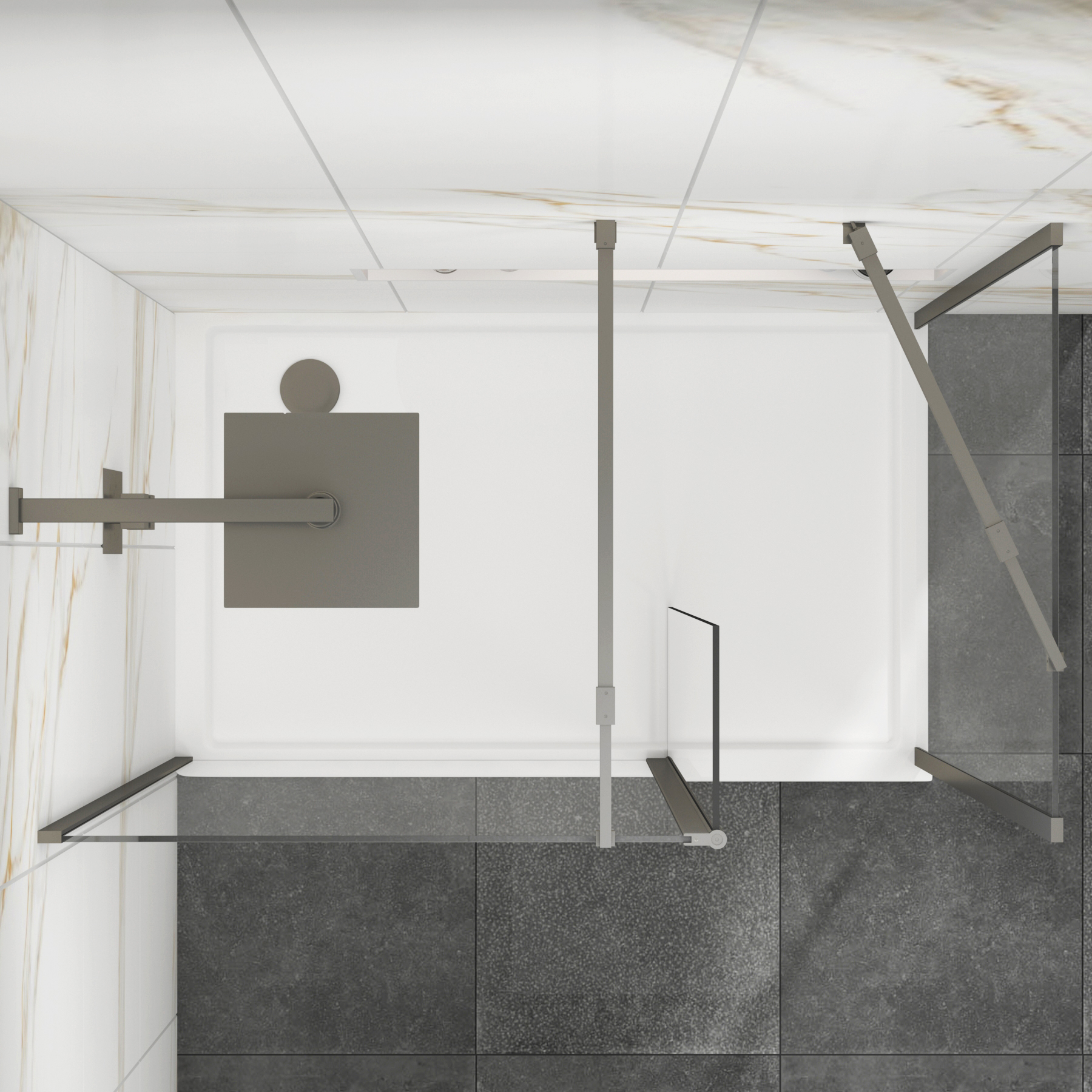 Marbella Gun Metal Grey Walk In Shower Enclosure with 1200 x 900mm Tray & Flipper Panel 8mm Easy Clean Glass