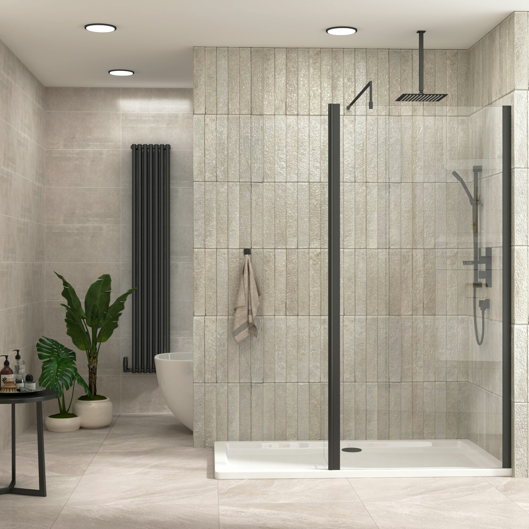 8mm Marbella Wet Room Walk In Shower Screen + Flipper Panel Black