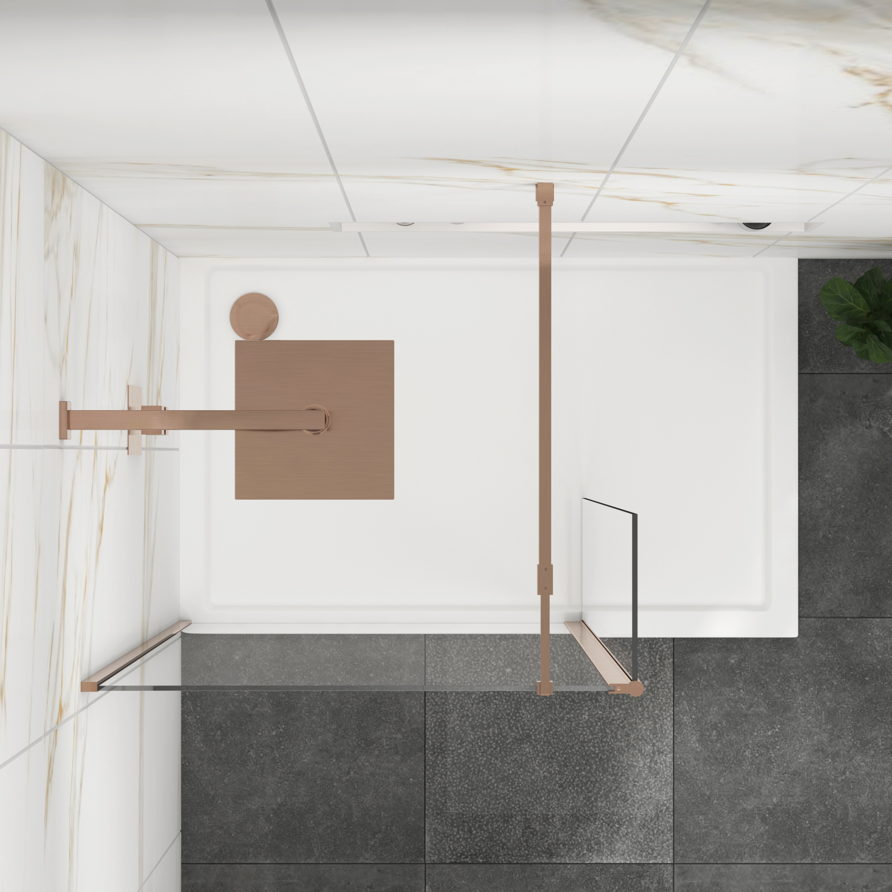 Marbella Brushed Bronze Walk in Wet Room Shower Screen with Flipper Panel 8mm Easy Clean Glass