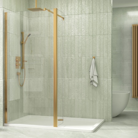 8mm Marbella Wet Room Walk In Shower Screen + Flipper Panel - Brushed Brass