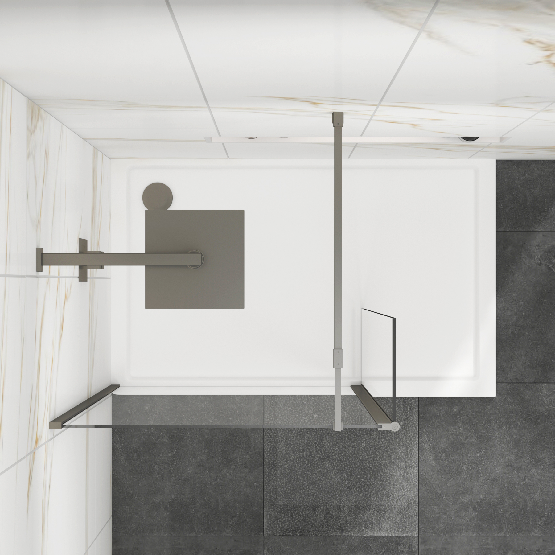 Marbella Gun Metal Grey Walk in Wet Room Shower Screen with Flipper Panel 8mm Easy Clean Glass