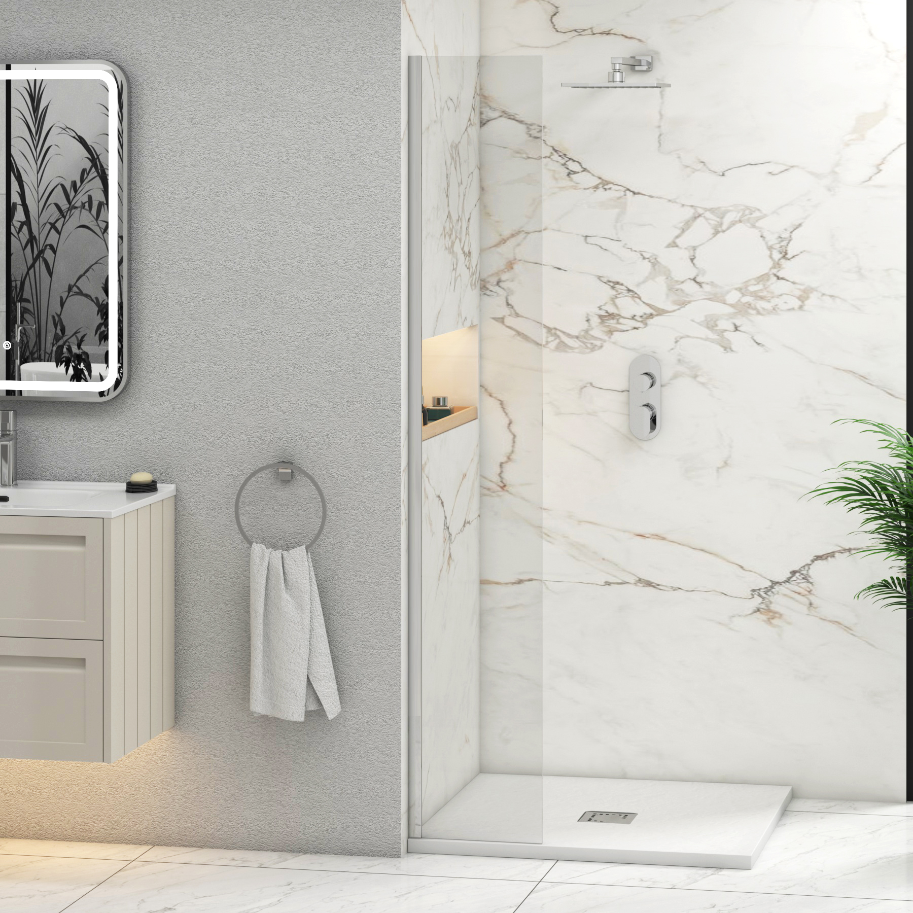 8mm Marbella 300mm Walk In Wet Room Shower Screen - Easy Clean Glass