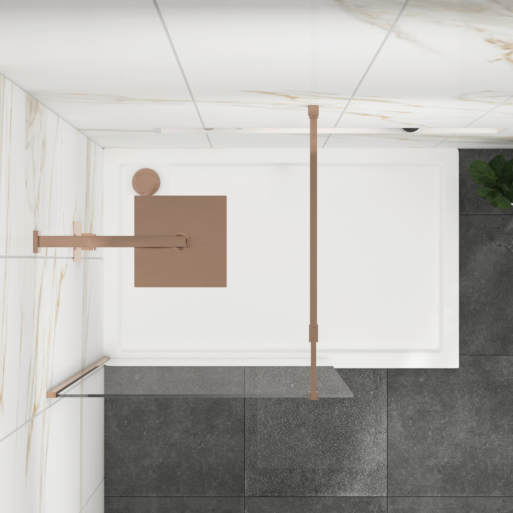 Marbella Brushed Bronze Walk in Wet Room Shower Screen 8mm Easy Clean Glass with Support Bar