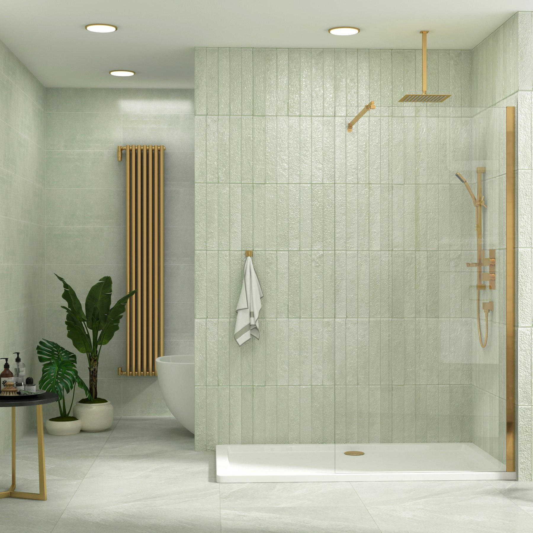 8mm Marbella Walk In Wet Room Shower Screen Easy Clean Glass Gold