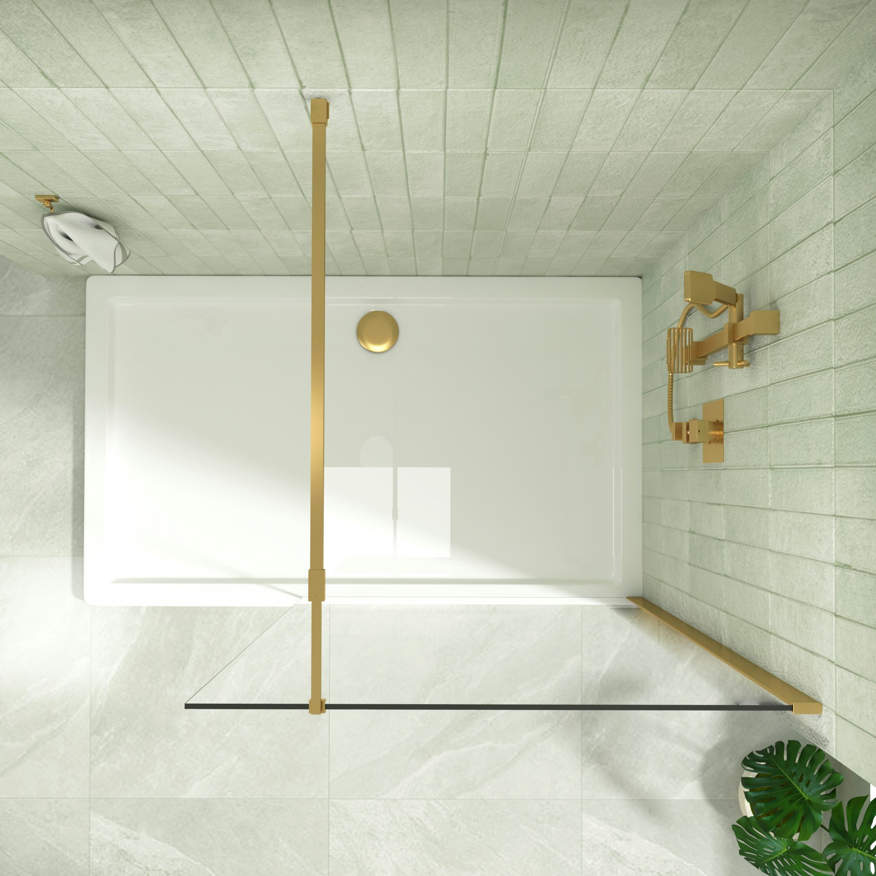 8mm Marbella Walk In Wet Room Shower Screen Easy Clean Glass Gold