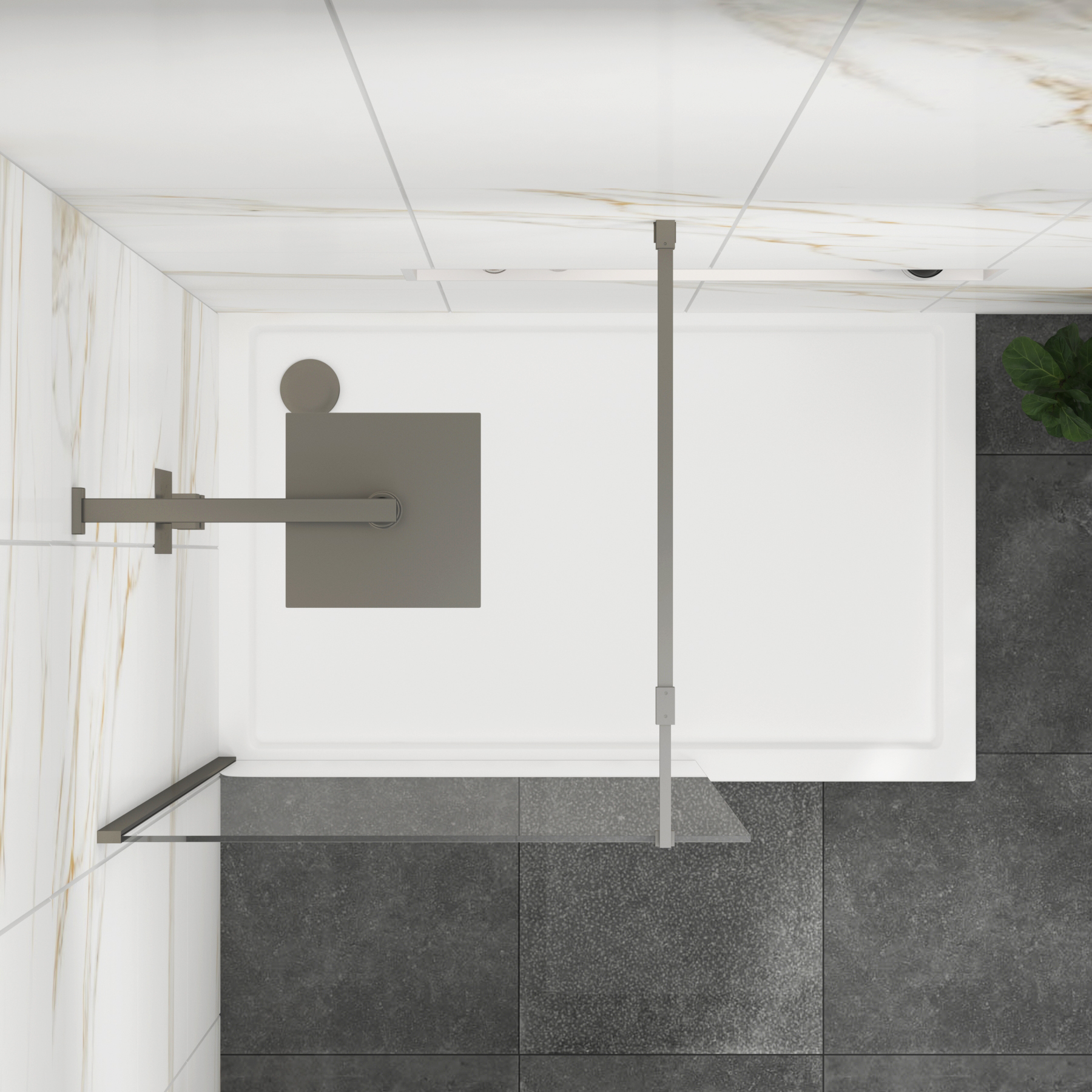Marbella Gun Metal Grey Walk in Wet Room Shower Screen 8mm Easy Clean Glass with Support Bar