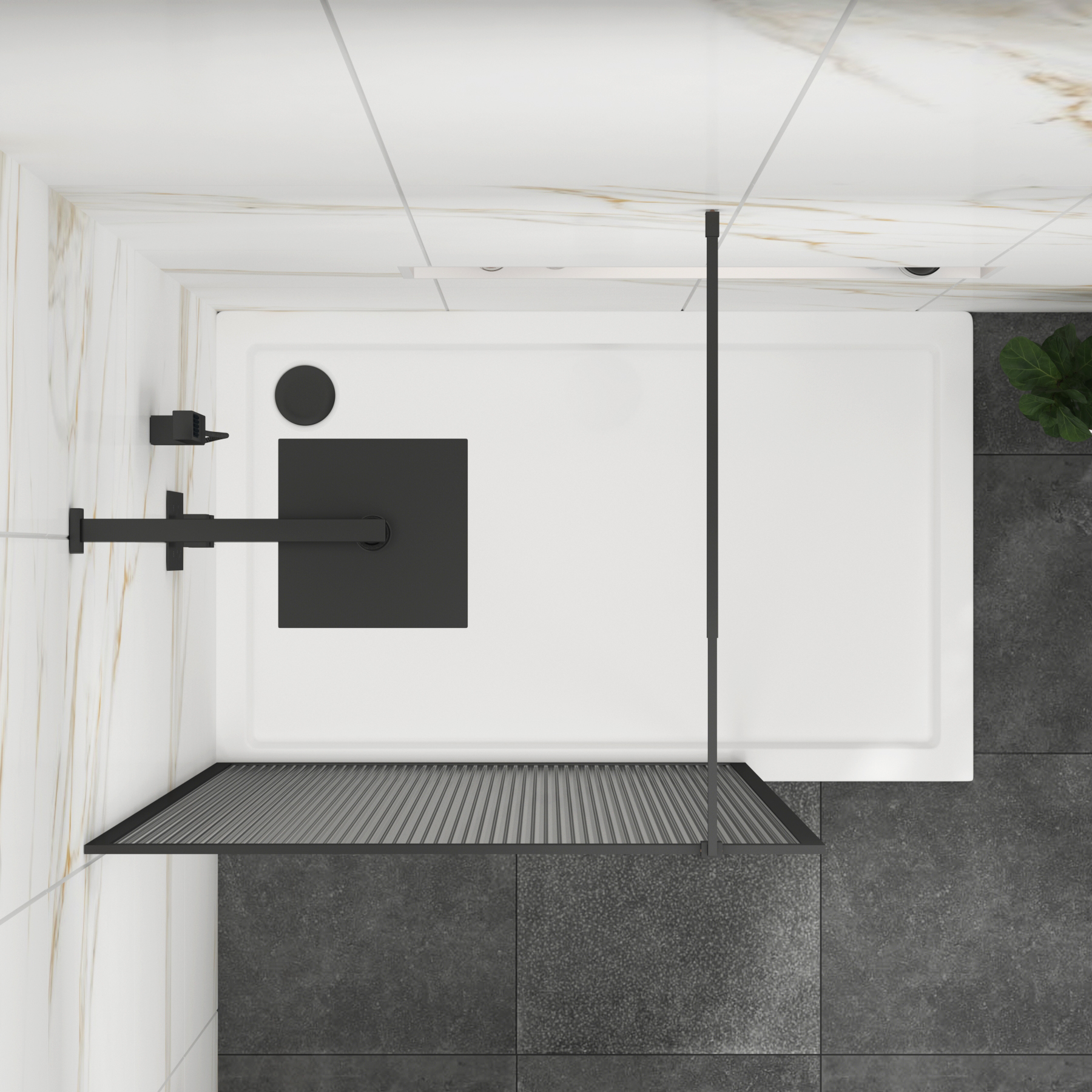 Luxor Walk-In Wet Room Fluted Shower Screen with Matt Black Frame 8mm Easy Clean Glass