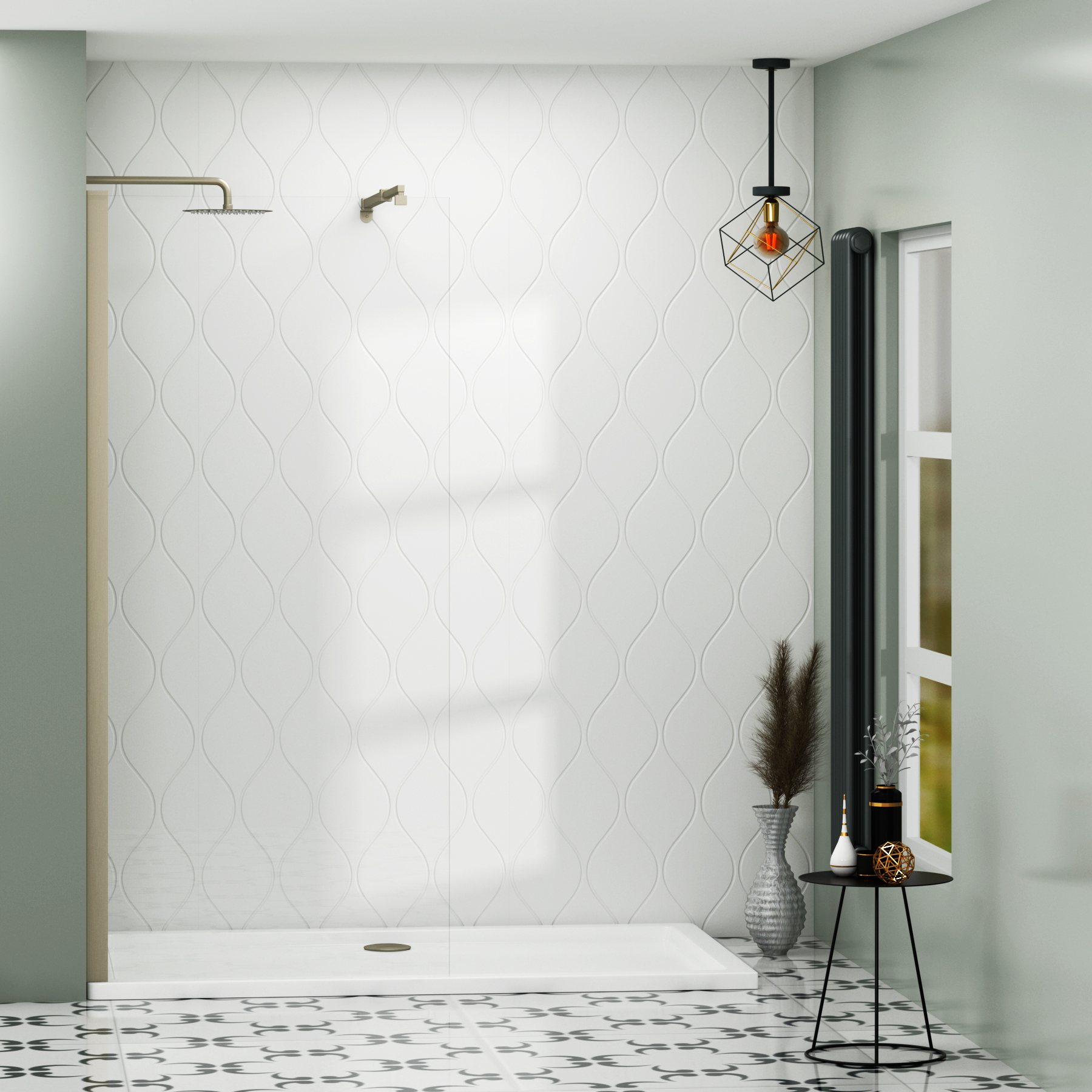 Marbella Brushed Nickel Walk In Wet Room Shower Screen 8mm Easy Clean Glass with Support Arm