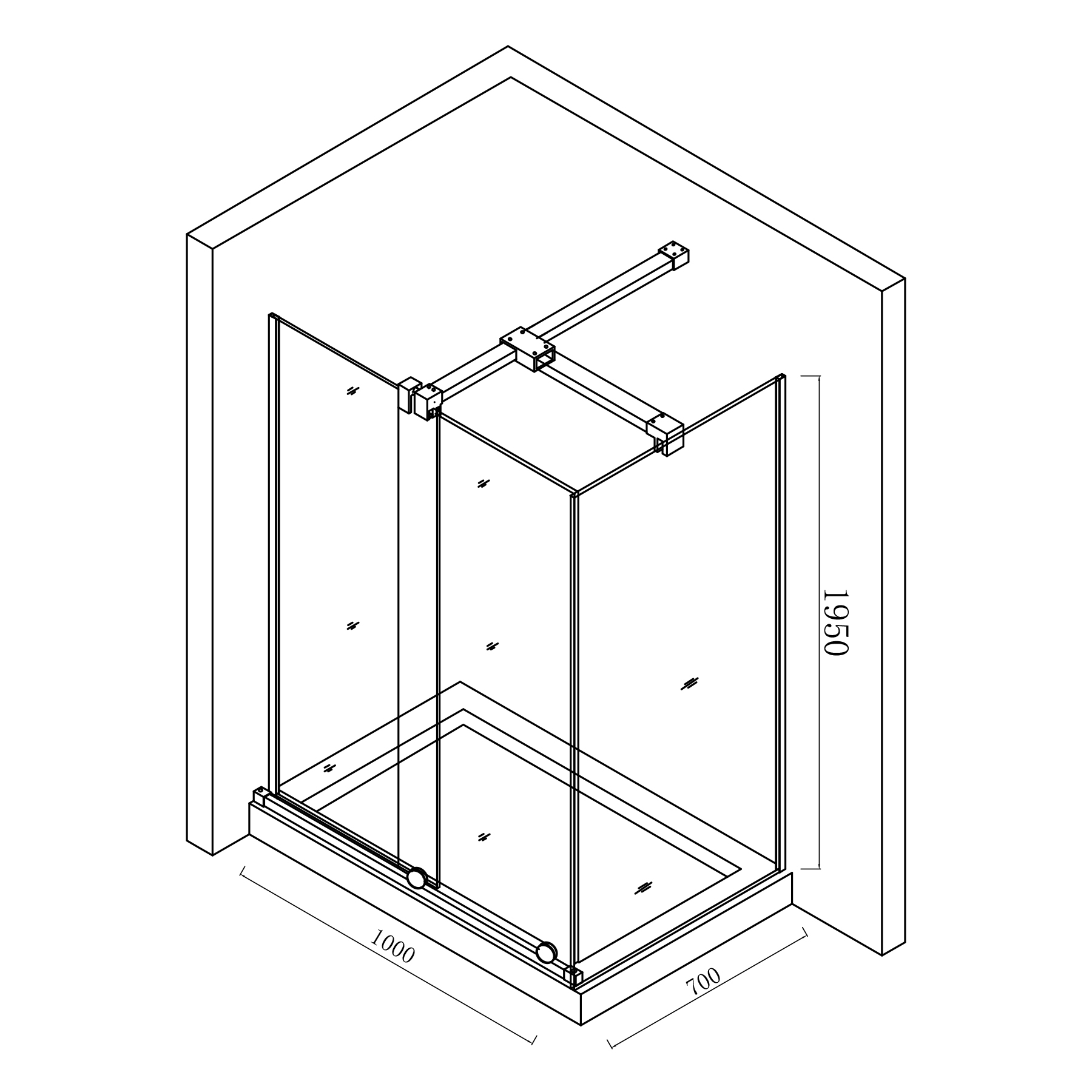 Luton 1000 x 700mm Wet Room Sliding Shower Screen Door with Side Panel 8mm Easy Clean Glass, 1950mm Tall