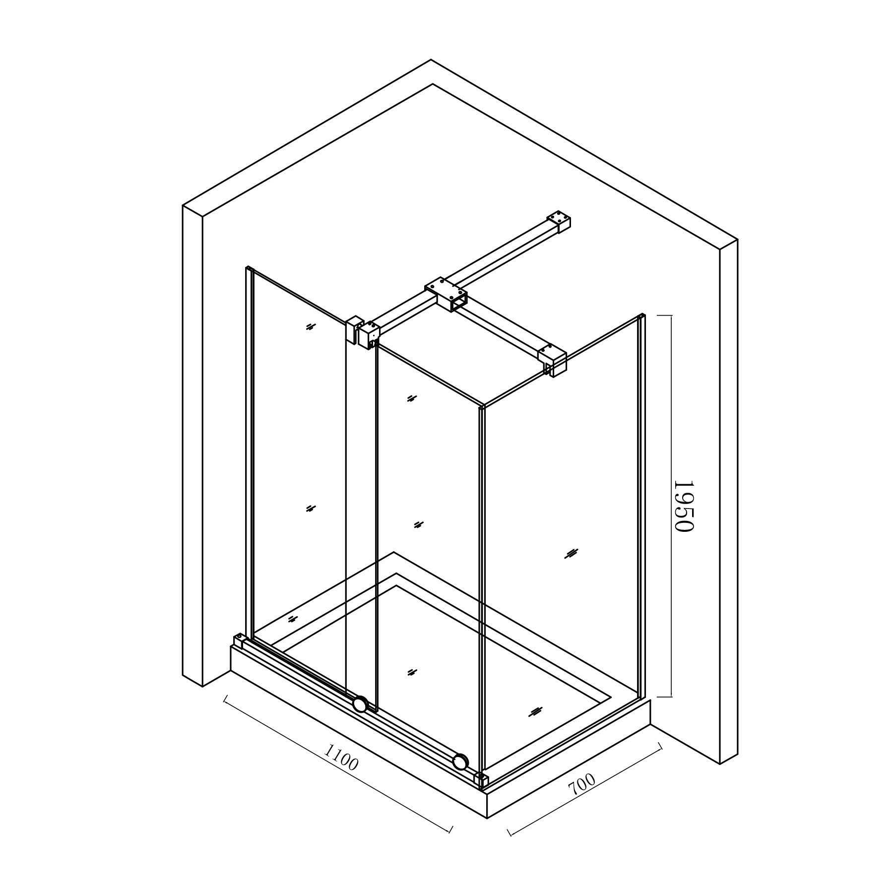 Luton 1100 x 700mm Wet Room Sliding Shower Screen Enclosure with Tray 8mm Easy Clean Glass, 1950mm Tall