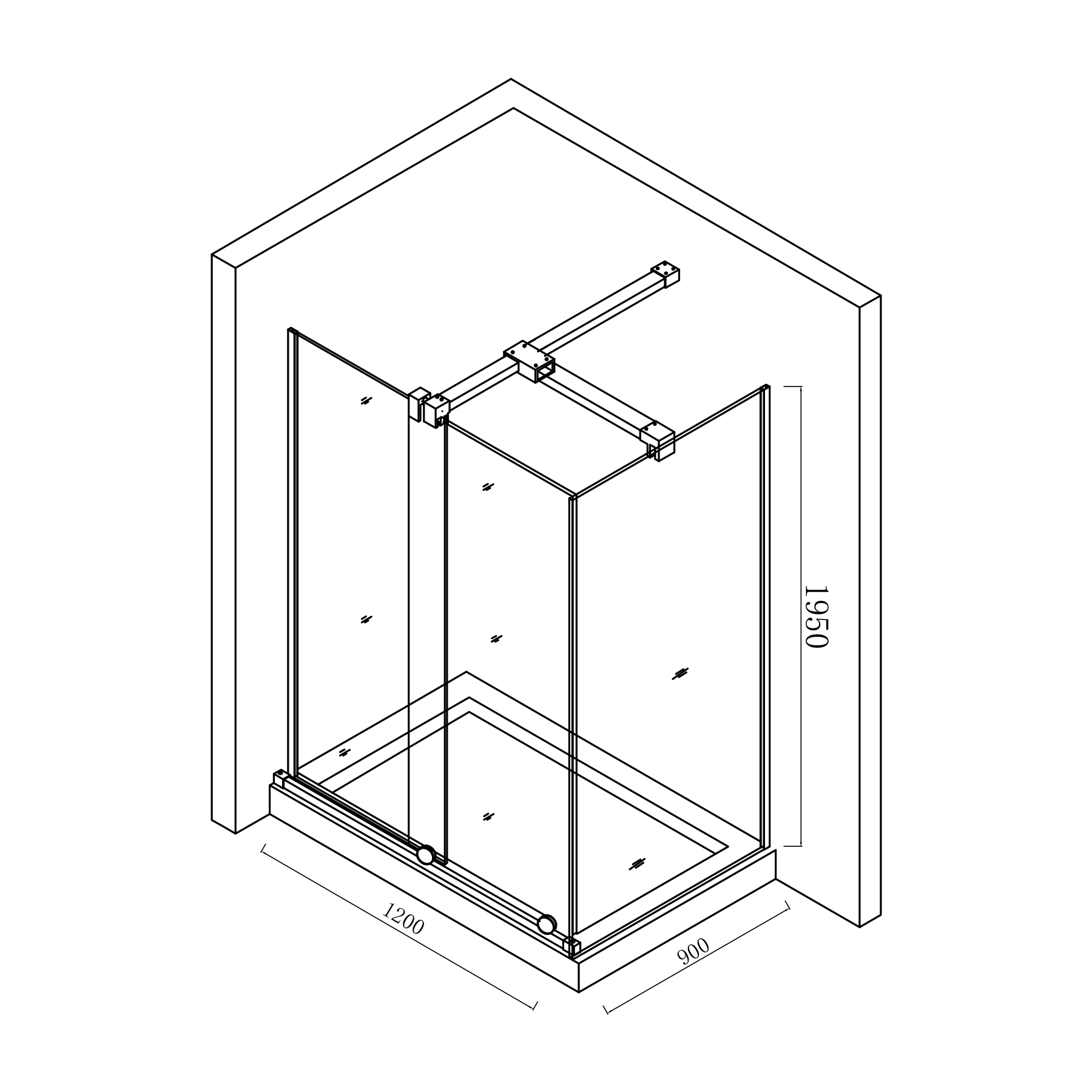 Luton 1200 x 900mm Wet Room Sliding Shower Screen Door with Side Panel 8mm Easy Clean Glass, 1950mm Tall - Matt Black