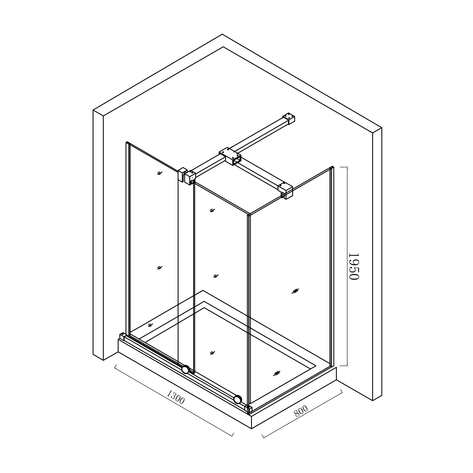 Luton 1300 x 800mm Wet Room Sliding Shower Screen Enclosure with Tray 8mm Easy Clean Glass, 1950mm Tall