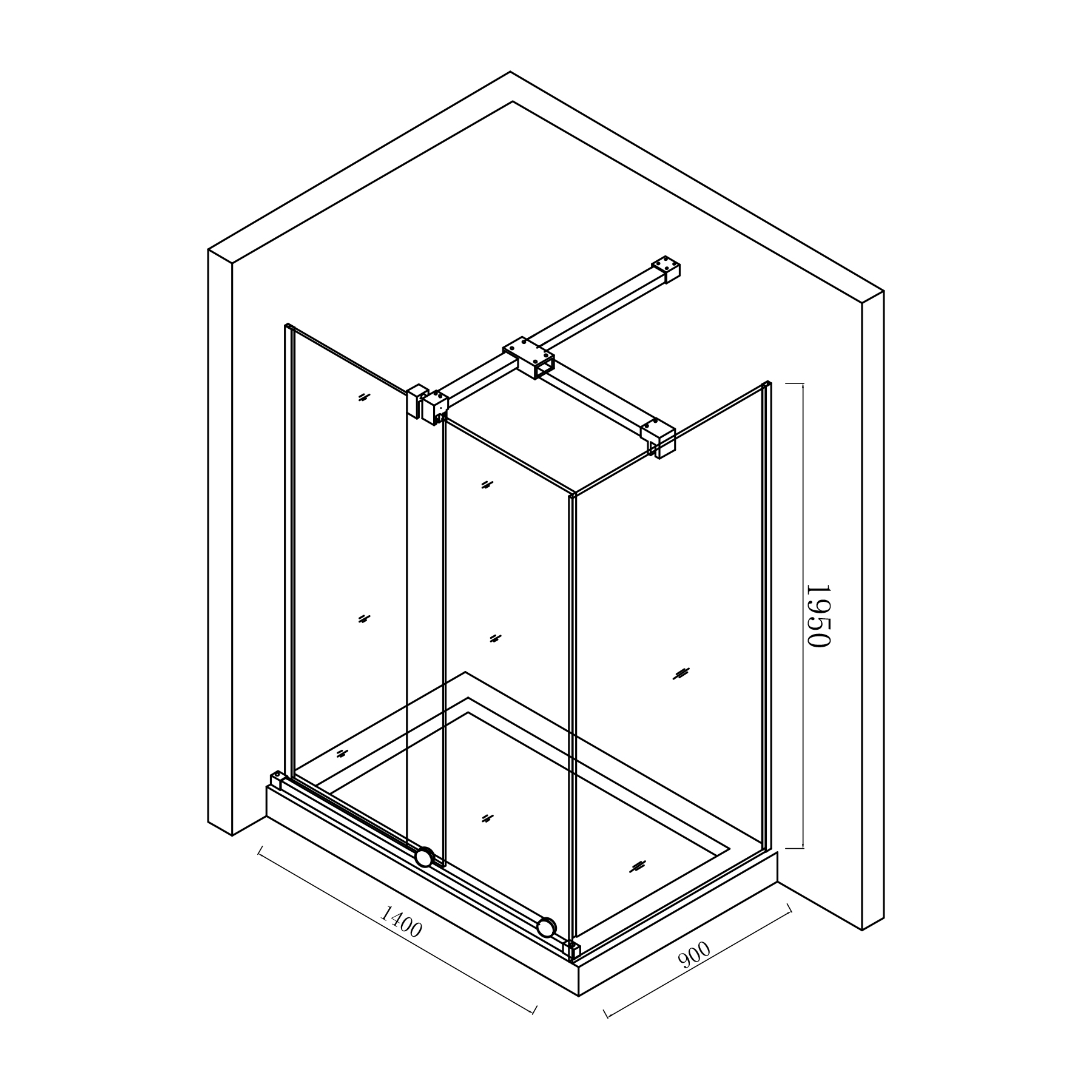 Luton 1400 x 900mm Wet Room Sliding Shower Screen Door with Side Panel 8mm Easy Clean Glass, 1950mm Tall - Matt Black