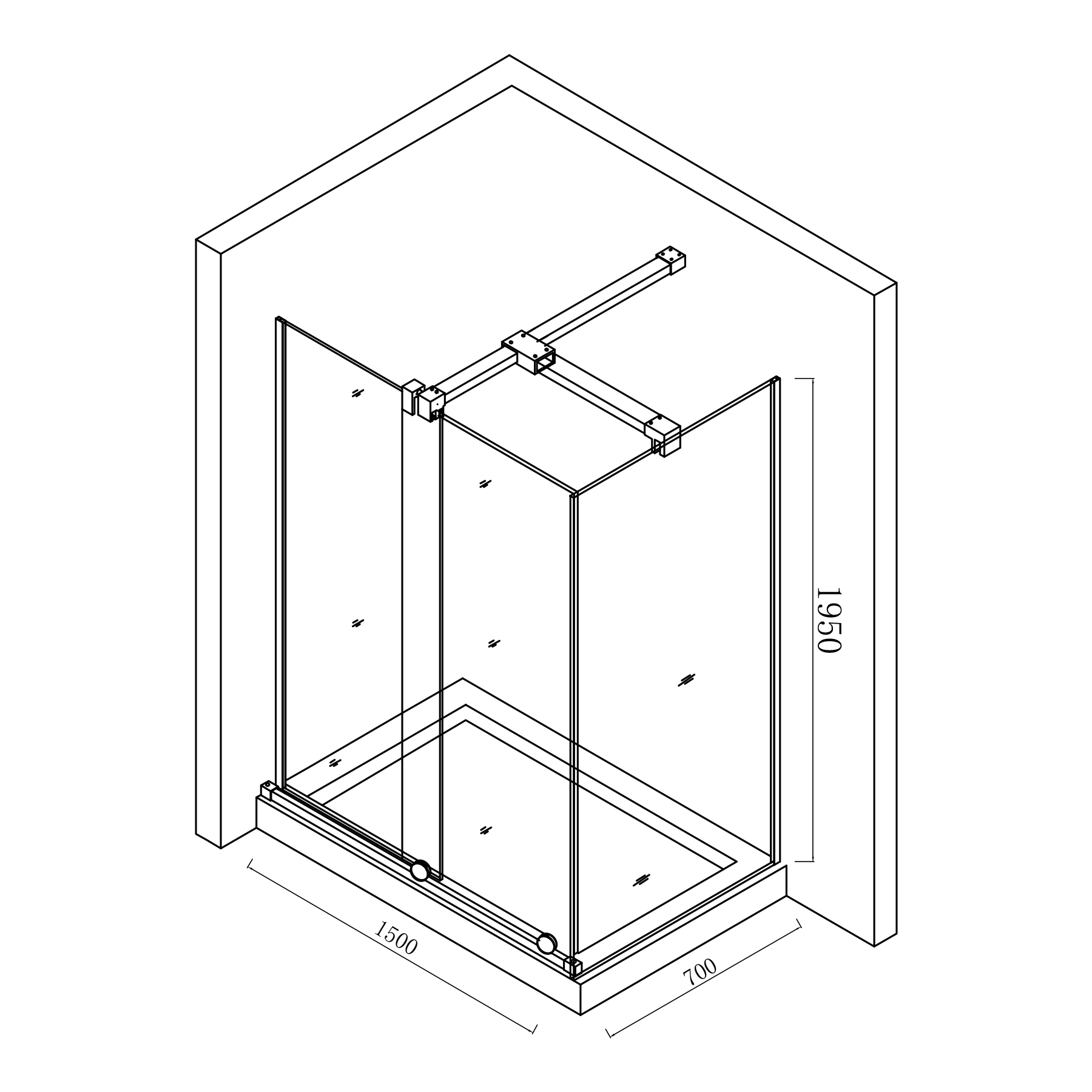 Luton 1500 x 800mm Wet Room Sliding Shower Screen Door with Side Panel 8mm Easy Clean Glass, 1950mm Tall