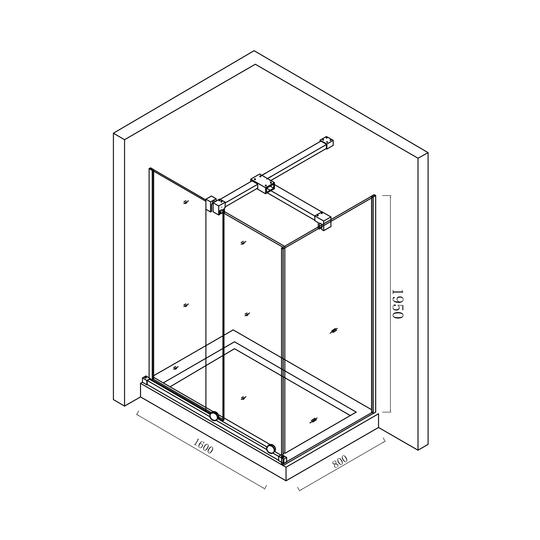 Luton 1600 x 800mm Wet Room Sliding Shower Screen Door with Side Panel 8mm Easy Clean Glass, 1950mm Tall - Brushed Brass