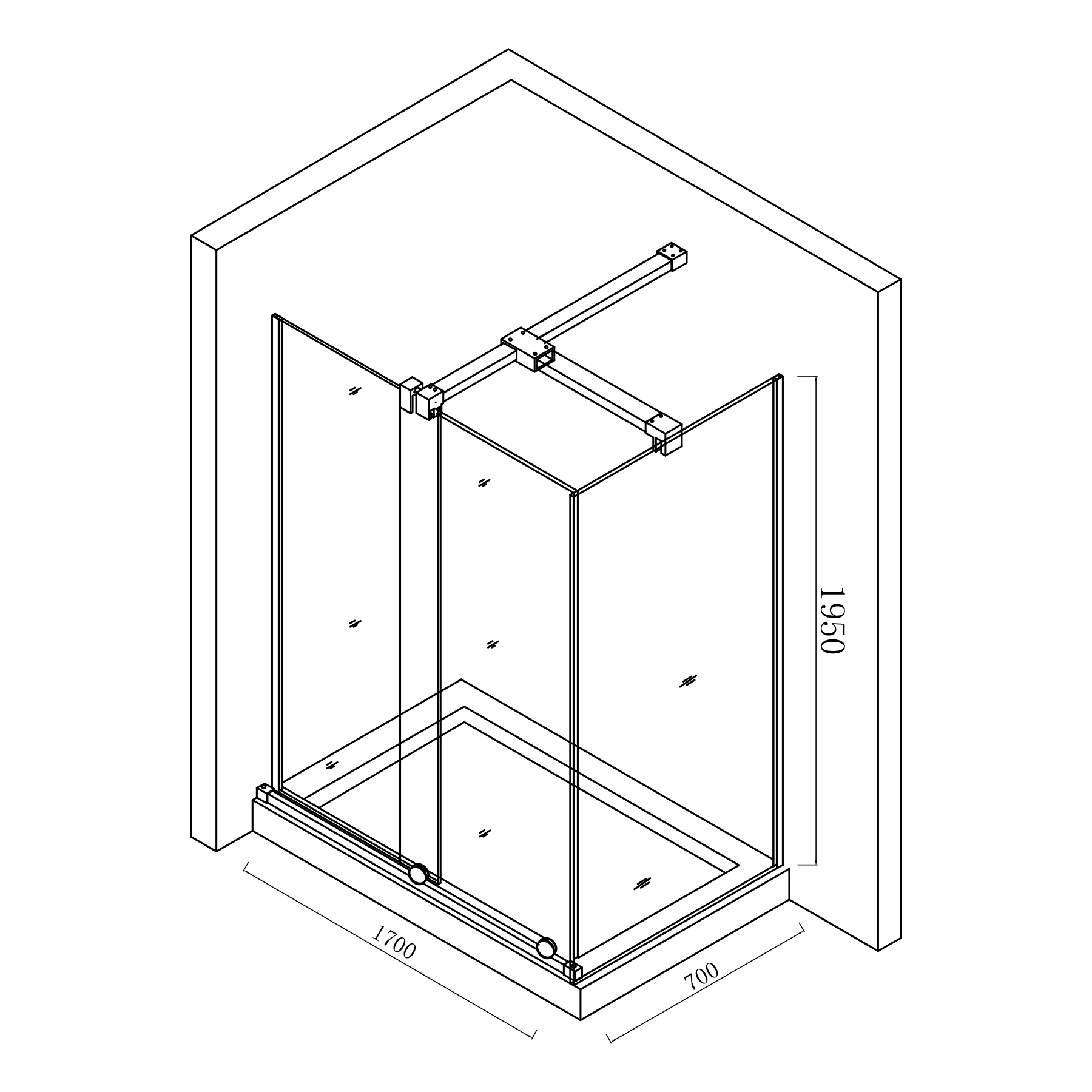 Luton 1700 x 700mm Wet Room Sliding Shower Screen Door with Side Panel 8mm Easy Clean Glass, 1950mm Tall