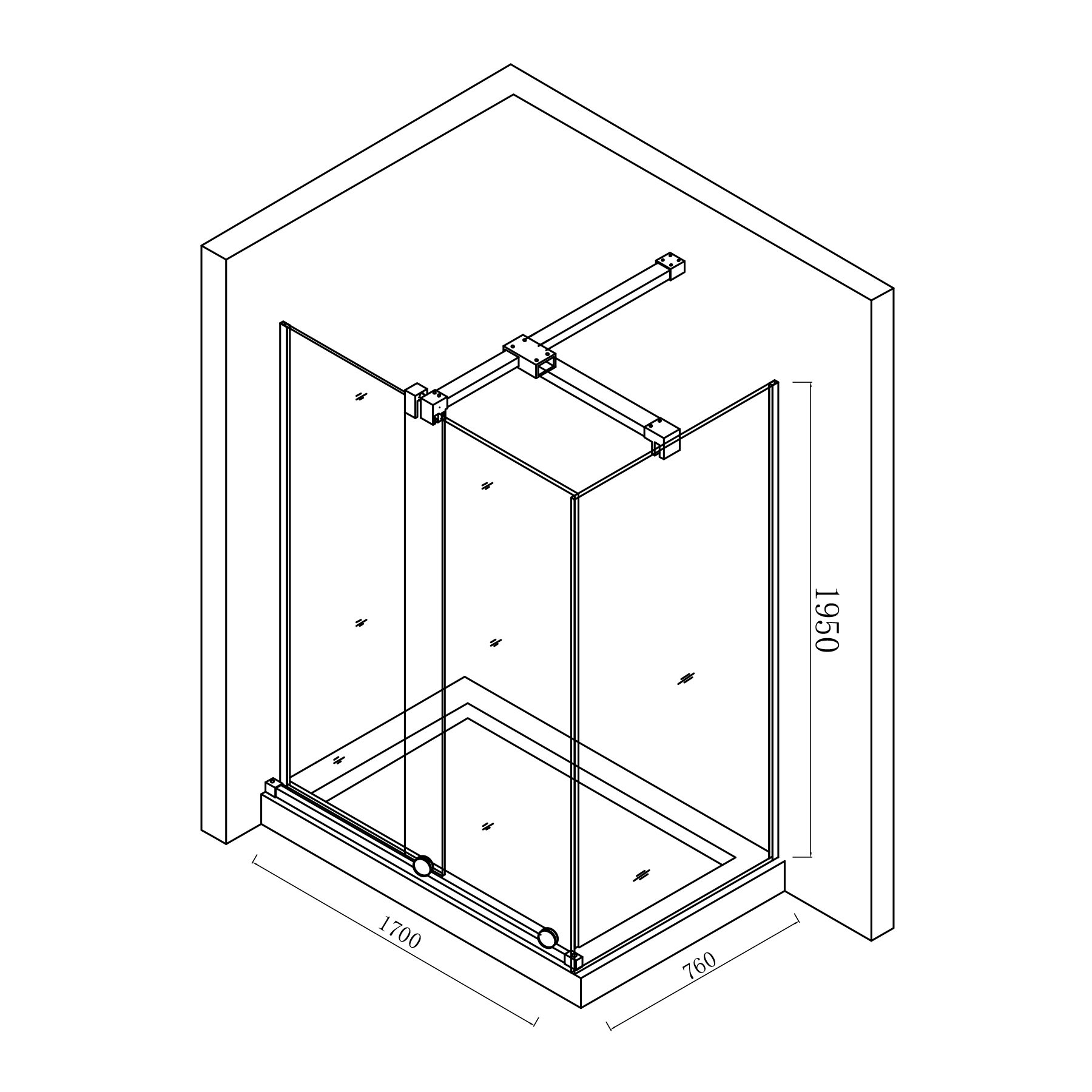 Luton 1700 x 760mm Wet Room Sliding Shower Screen Door with Side Panel 8mm Easy Clean Glass, 1950mm Tall