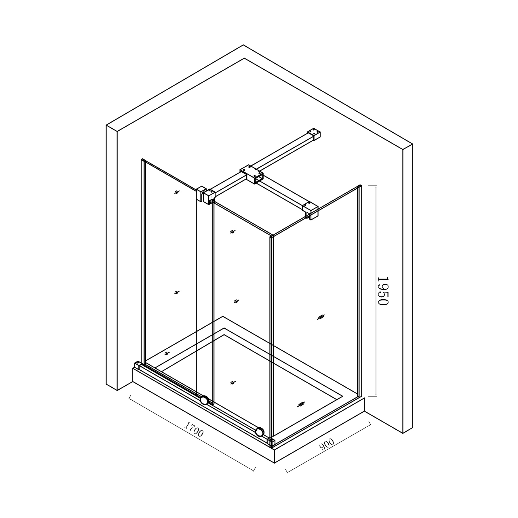 Luton 1700 x 900mm Wet Room Sliding Shower Screen Door with Side Panel 8mm Easy Clean Glass, 1950mm Tall - Brushed Brass