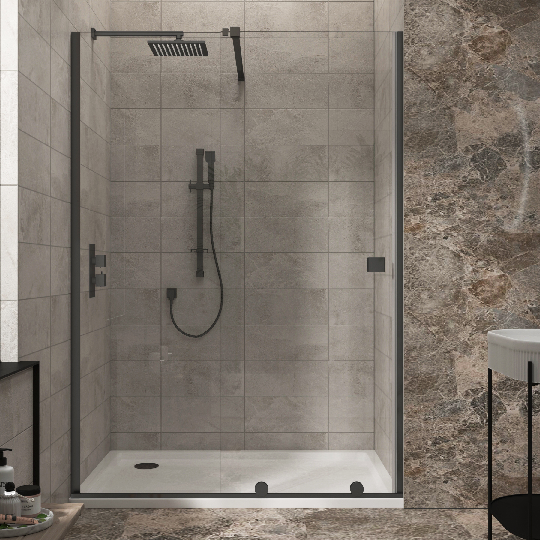 Luton Wet Room Recessed Sliding Shower Screen 8mm Easy Clean Glass, 1950mm Tall - Matt Black