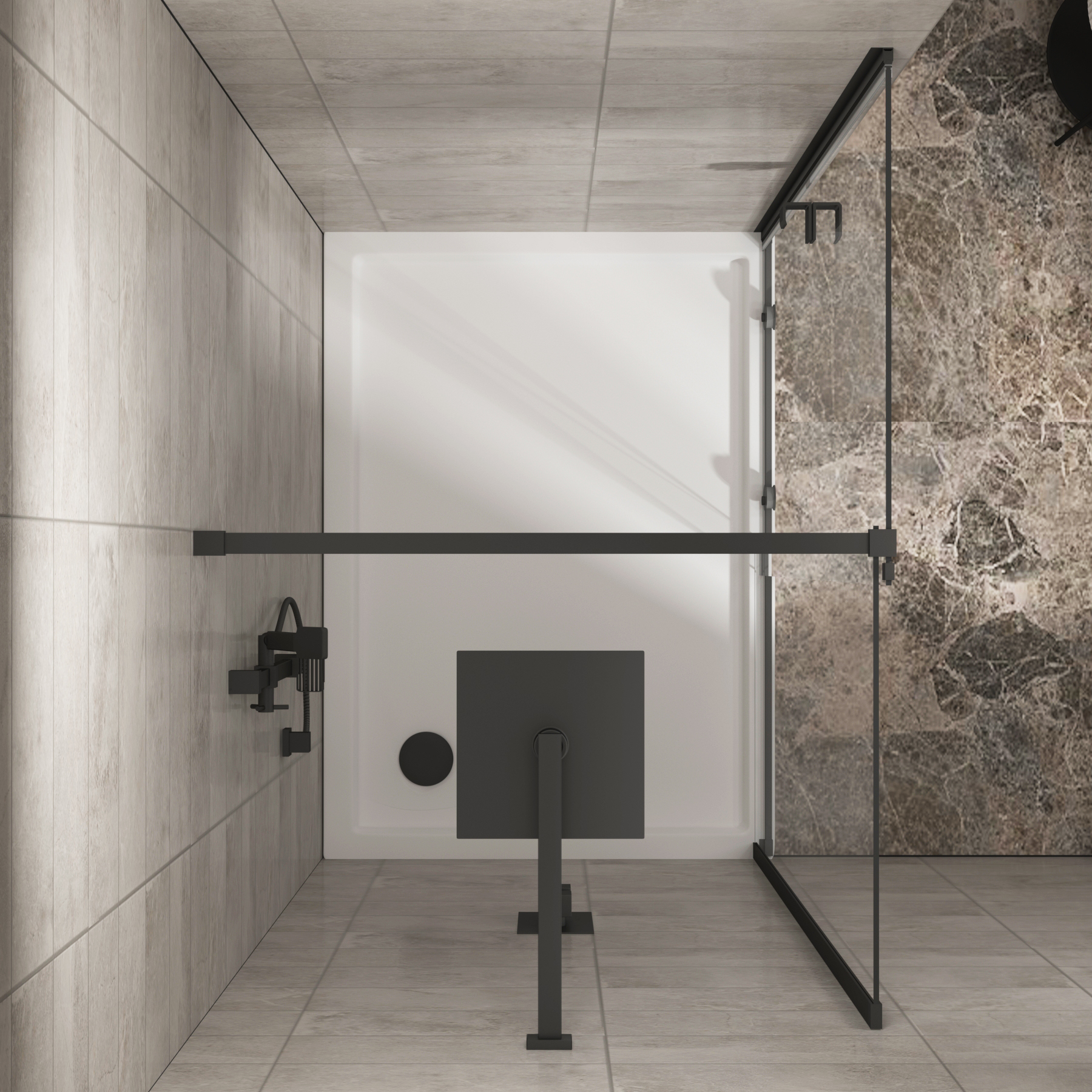 Luton Wet Room Recessed Sliding Shower Screen 8mm Easy Clean Glass, 1950mm Tall - Matt Black