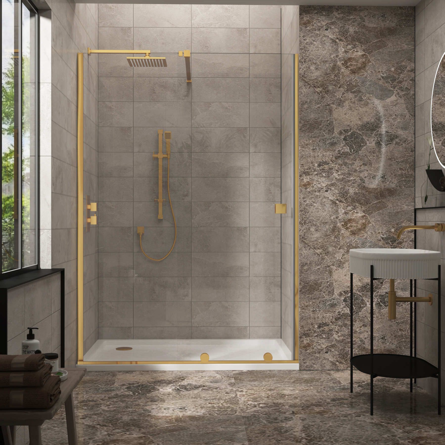 Luton Wet Room Recessed Sliding Shower Screen 8mm Easy Clean Glass, 1950mm Tall - Brushed Brass
