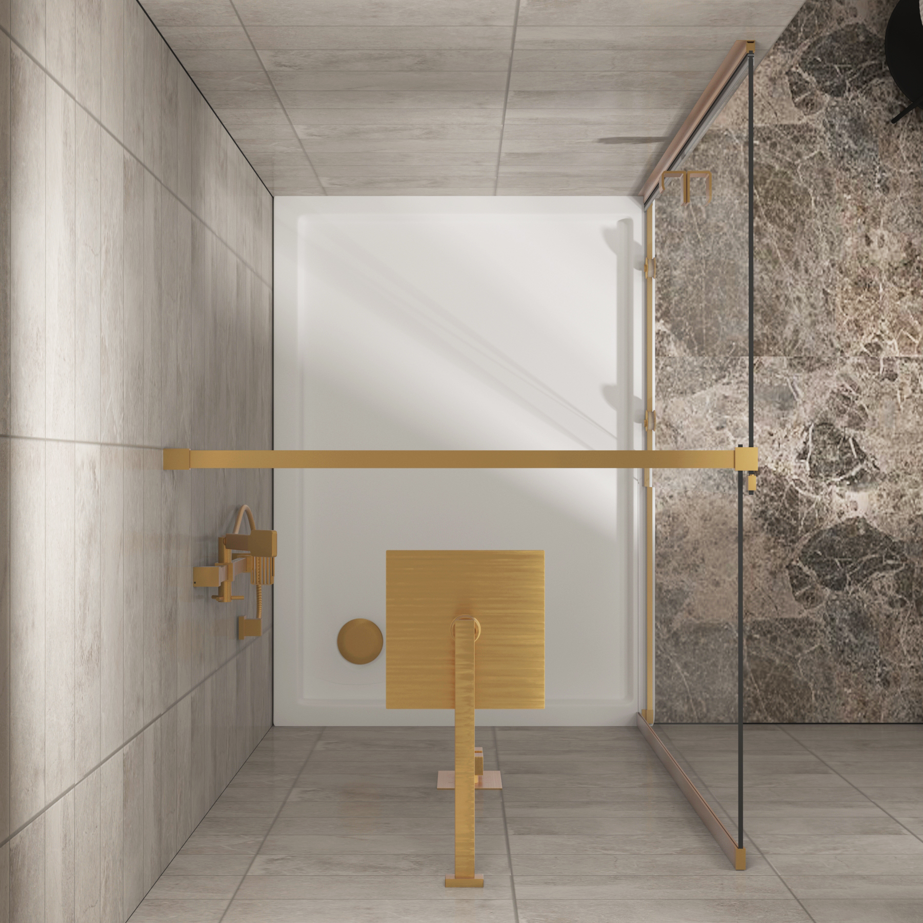 Luton Wet Room Recessed Sliding Shower Screen 8mm Easy Clean Glass, 1950mm Tall - Brushed Brass