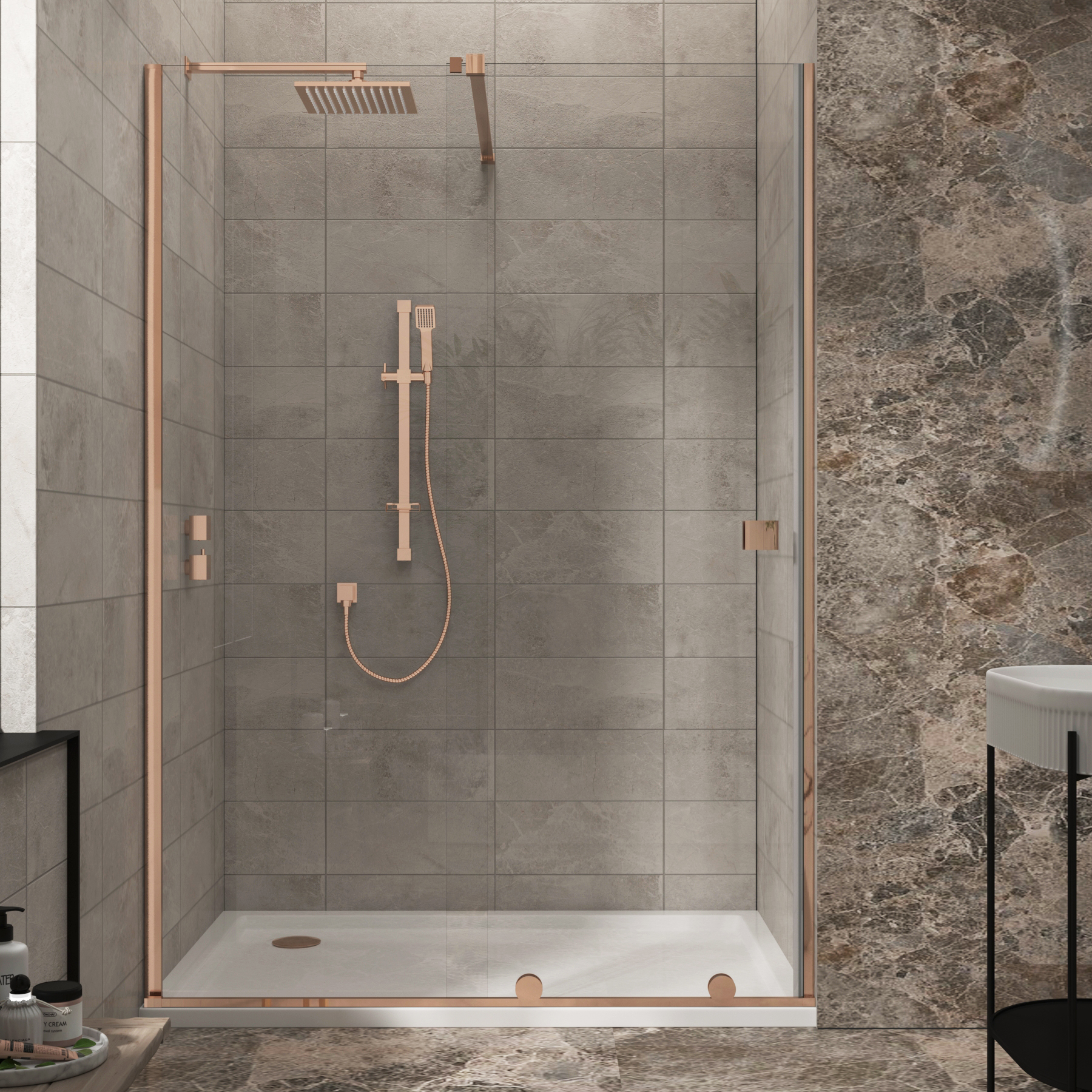 Luton Wet Room Recessed Sliding Shower Screen 8mm Easy Clean Glass, 1950mm Tall - Brushed Bronze