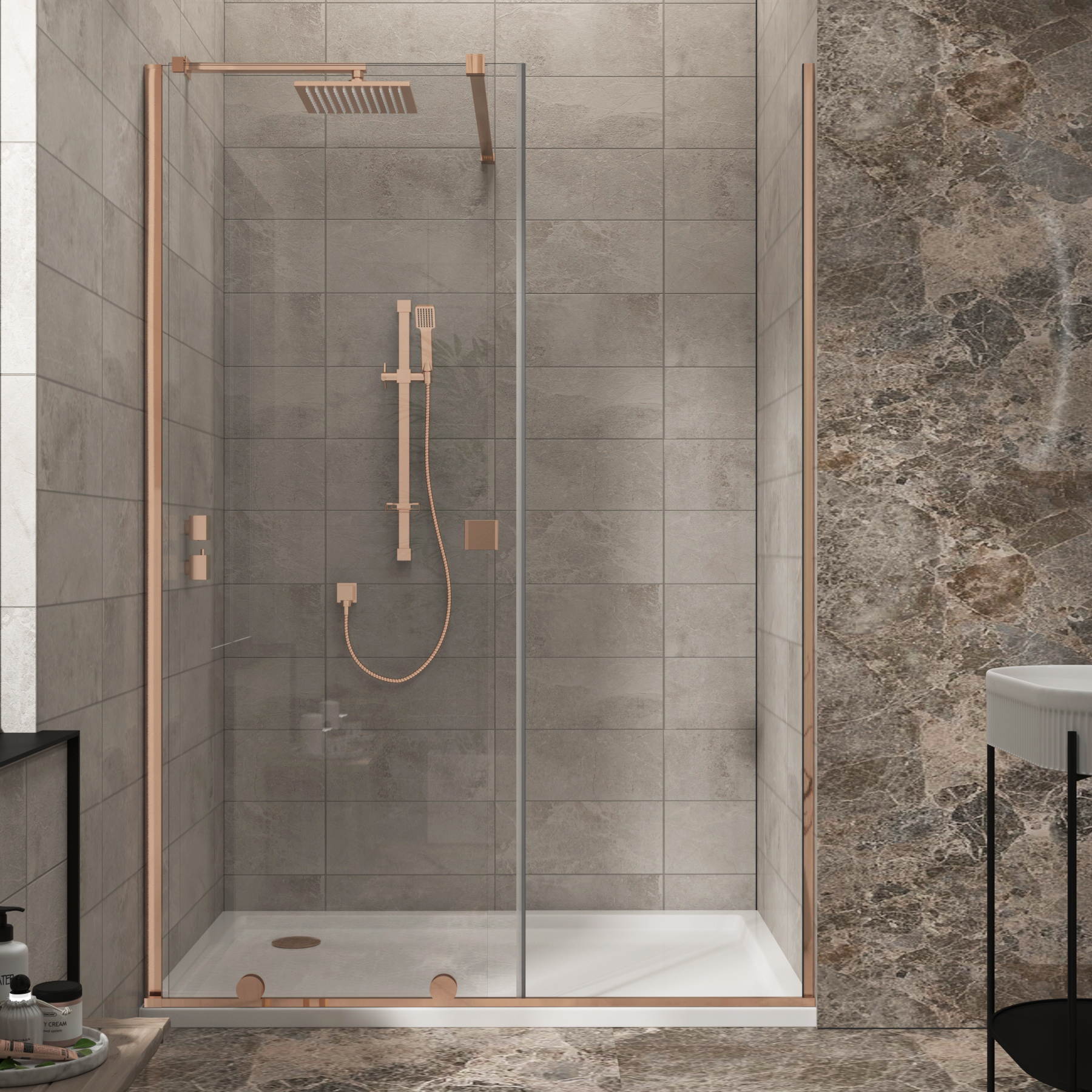 Luton Wet Room Recessed Sliding Shower Screen 8mm Easy Clean Glass, 1950mm Tall - Brushed Bronze