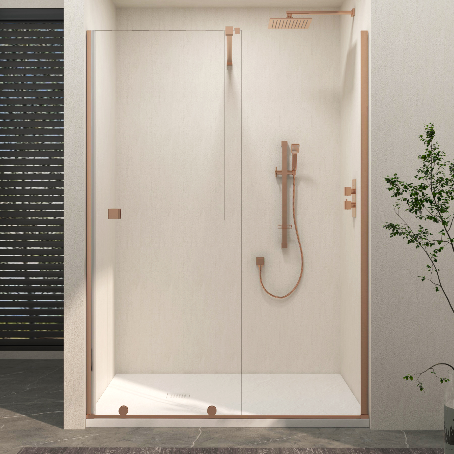 Luton Recessed Sliding Shower Screen with White Slate Effect Stone Shower Tray 8mm Glass, 1950mm Tall - Brushed Bronze