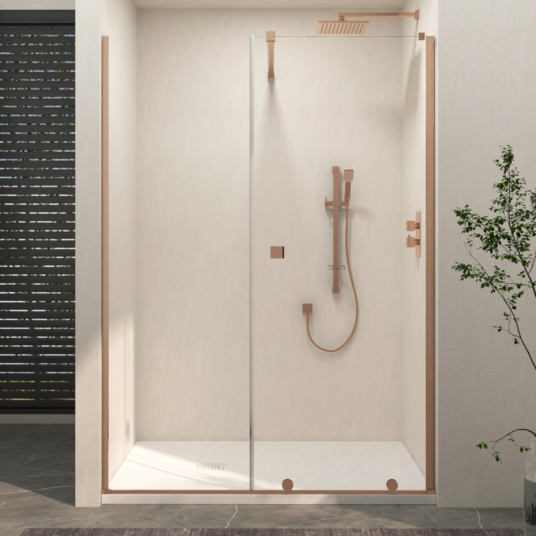 Luton Recessed Sliding Shower Screen with White Slate Effect Stone Shower Tray 8mm Glass, 1950mm Tall - Brushed Bronze