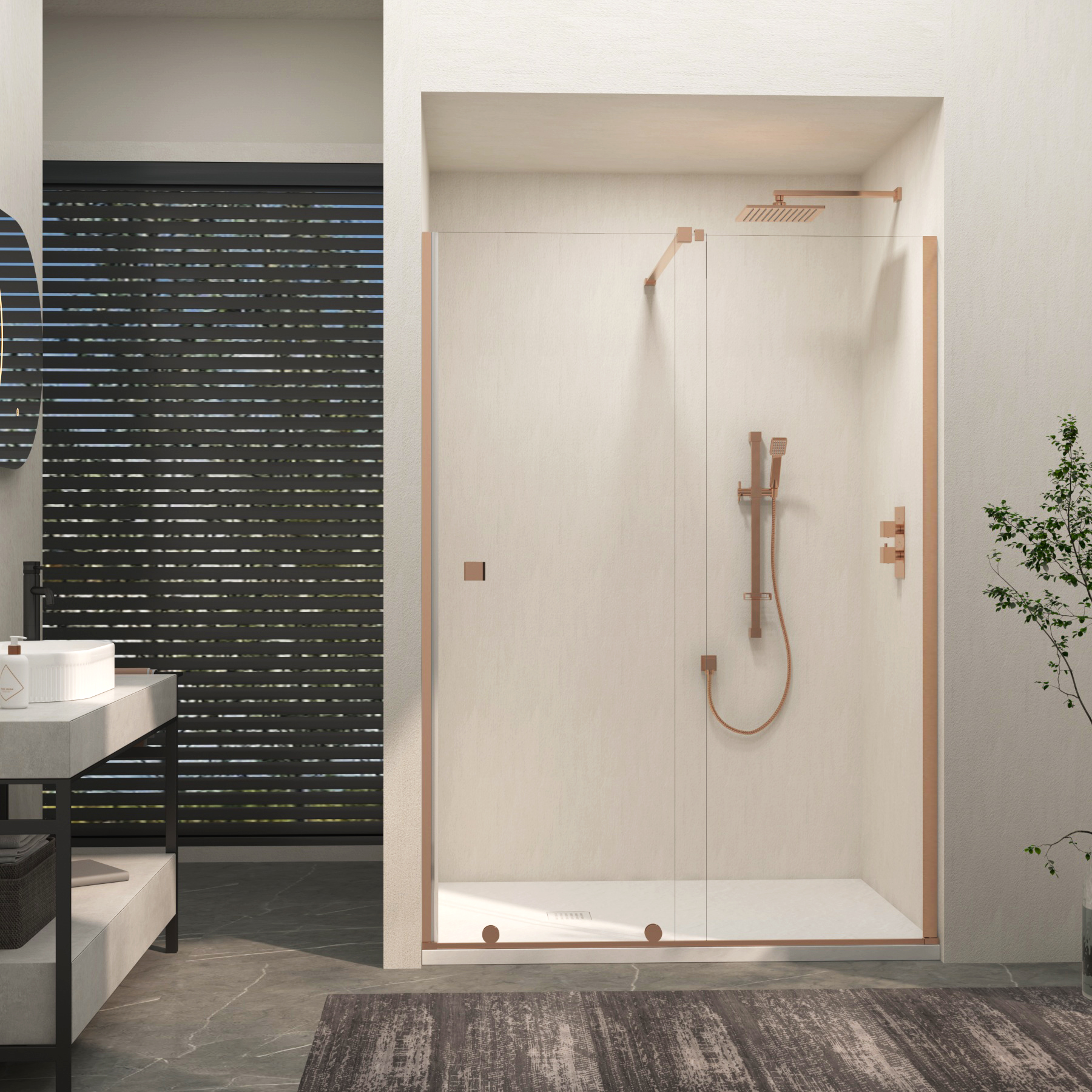 Luton Recessed Sliding Shower Screen with White Slate Effect Stone Shower Tray 8mm Glass, 1950mm Tall - Brushed Bronze