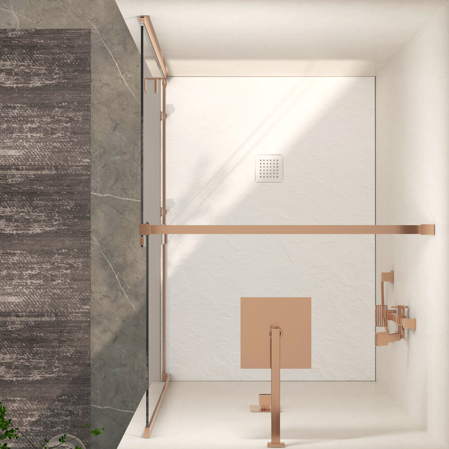 Luton Recessed Sliding Shower Screen with White Slate Effect Stone Shower Tray 8mm Glass, 1950mm Tall - Brushed Bronze
