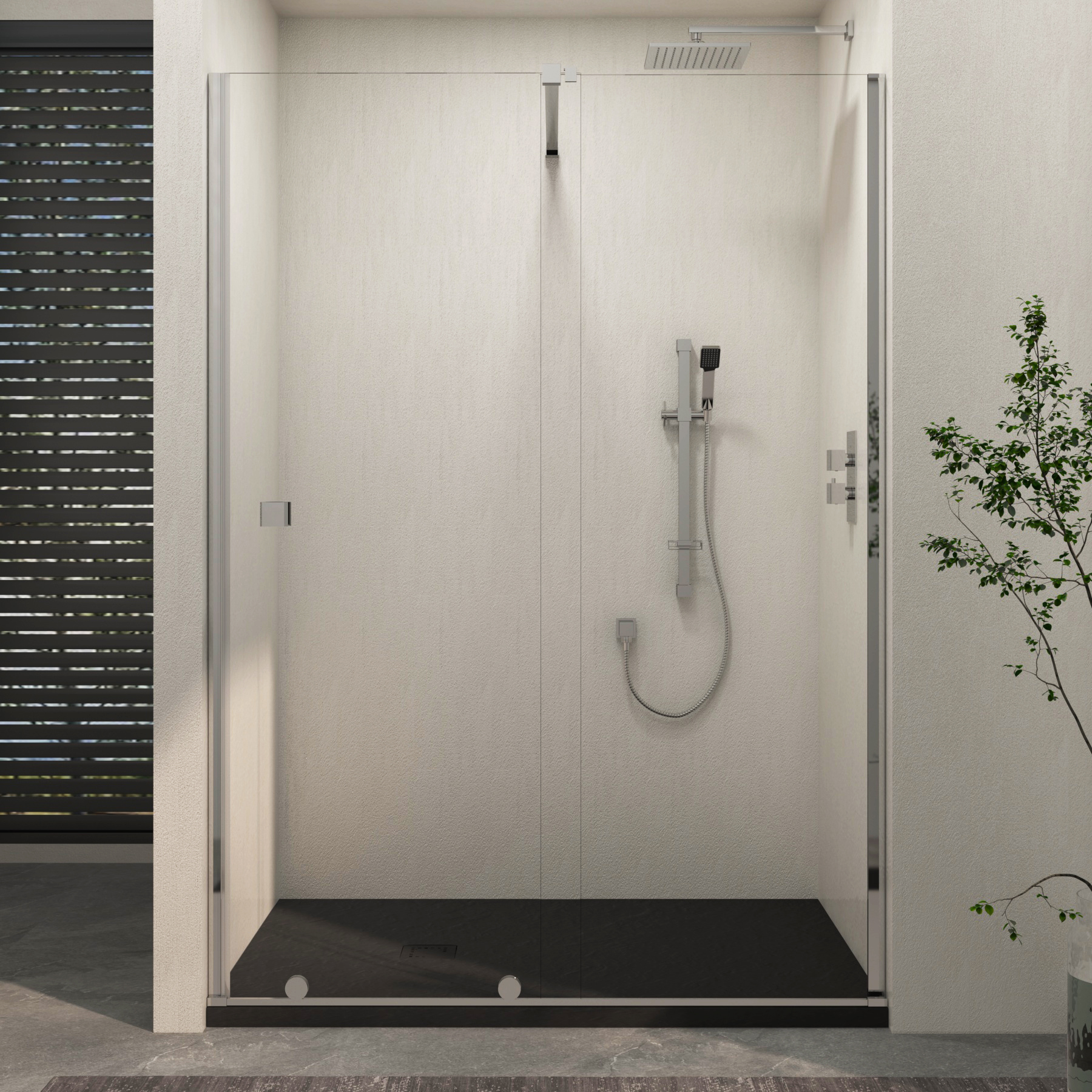 Luton Recessed Sliding Shower Screen with Black Slate Effect Stone Shower Tray 8mm Glass, 1950mm Tall - Chrome