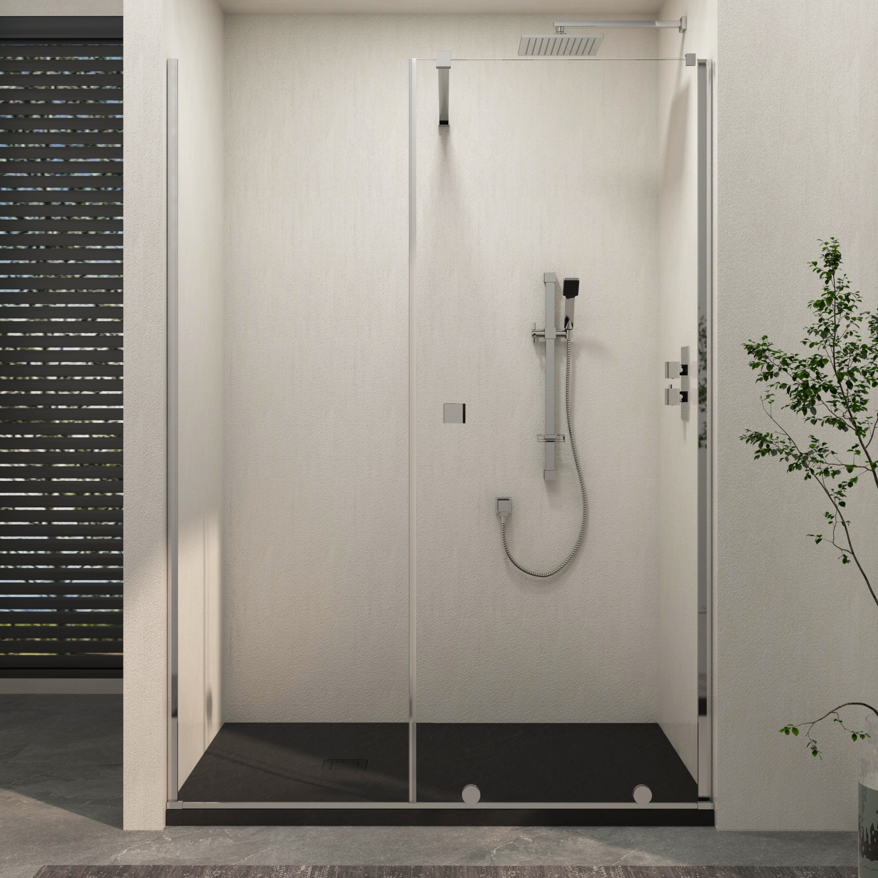 Luton Recessed Sliding Shower Screen with Black Slate Effect Stone Shower Tray 8mm Glass, 1950mm Tall - Chrome