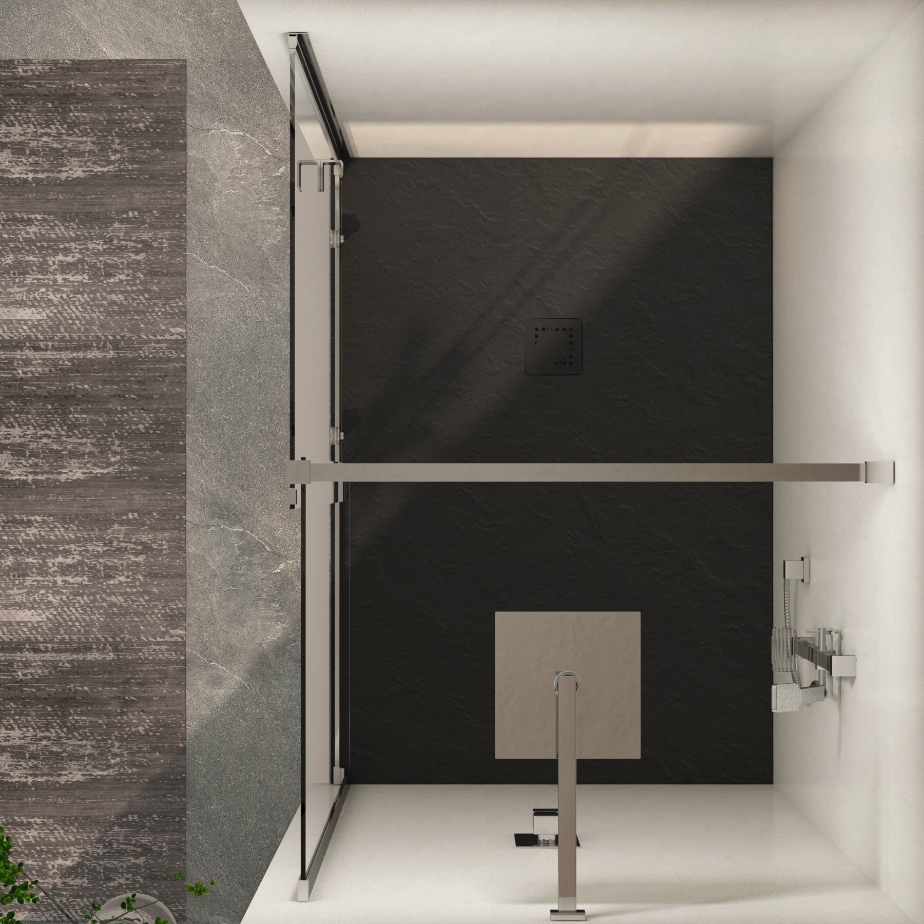 Luton Recessed Sliding Shower Screen with Black Slate Effect Stone Shower Tray 8mm Glass, 1950mm Tall - Chrome