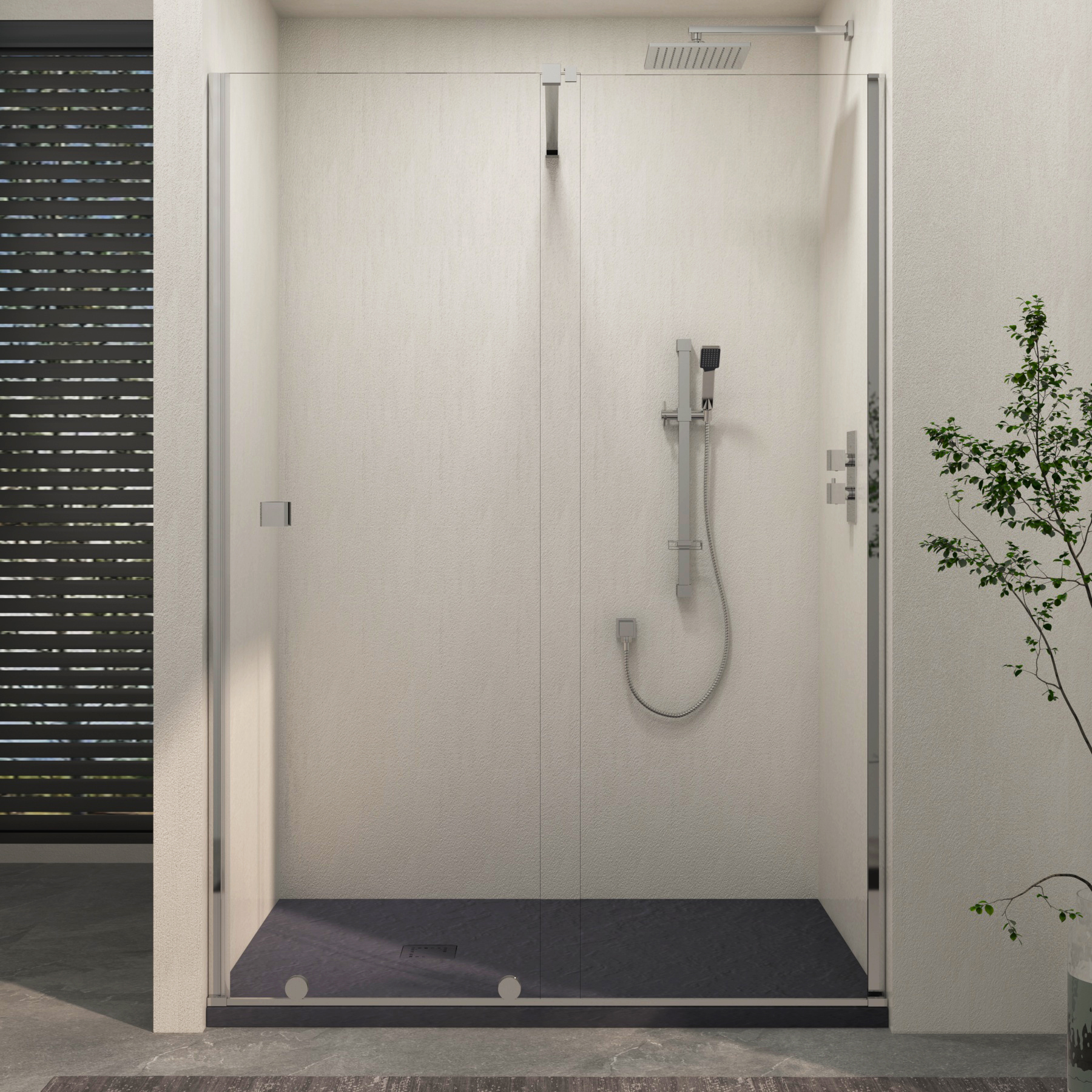 Luton Recessed Sliding Shower Screen with Grey Slate Effect Stone Shower Tray 8mm Glass, 1950mm Tall - Chrome