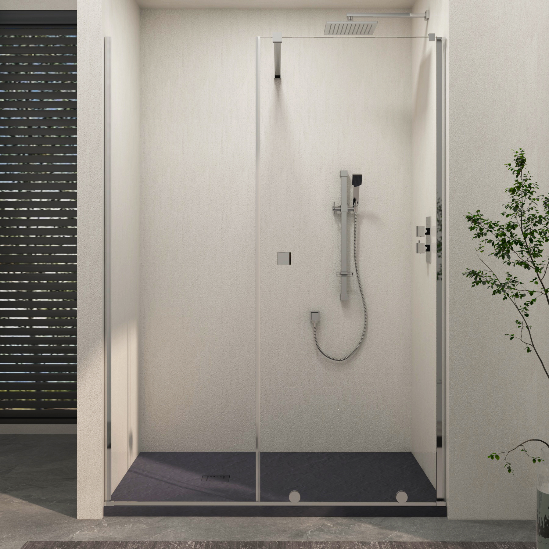 Luton Recessed Sliding Shower Screen with Grey Slate Effect Stone Shower Tray 8mm Glass, 1950mm Tall - Chrome