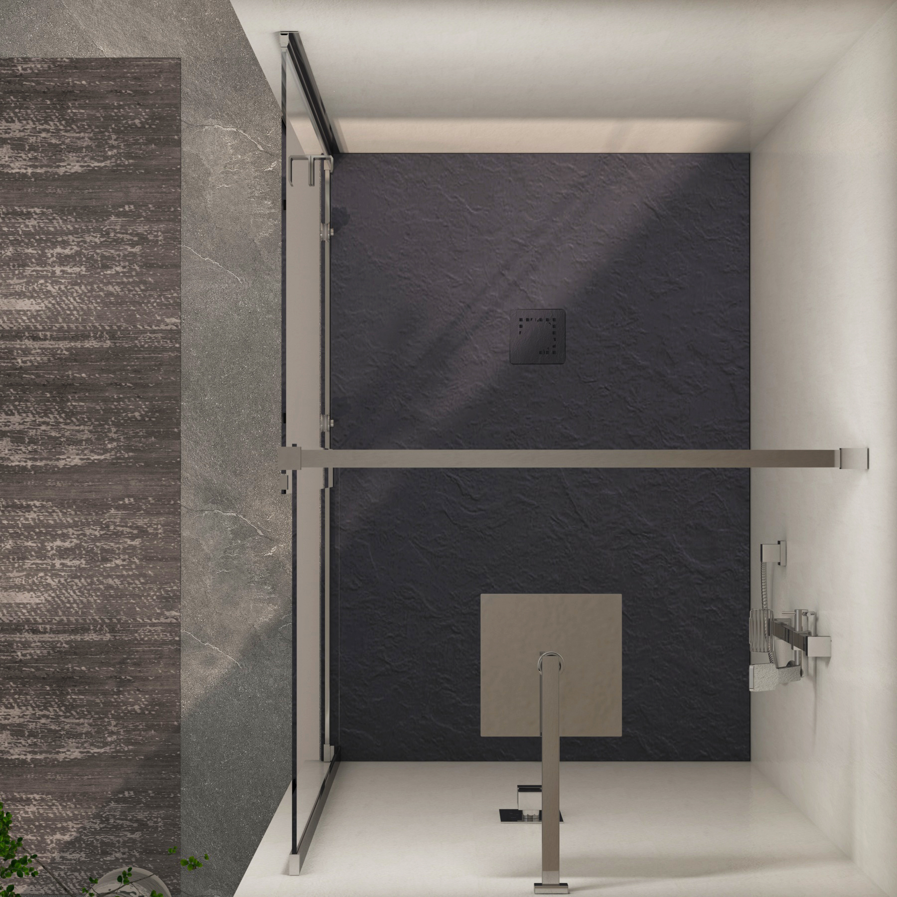 Luton Recessed Sliding Shower Screen with Grey Slate Effect Stone Shower Tray 8mm Glass, 1950mm Tall - Chrome