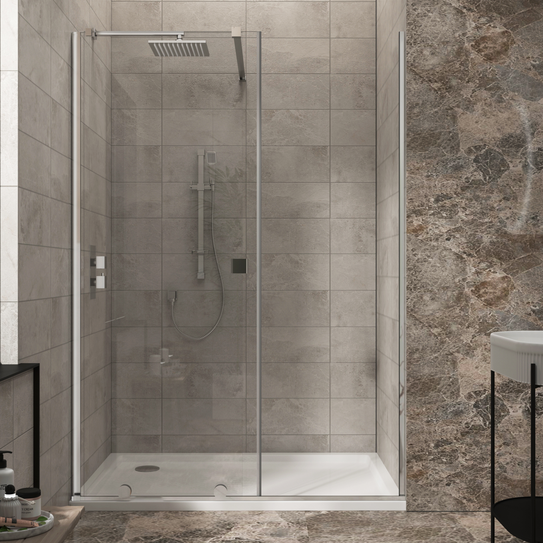 Luton Wet Room Recessed Sliding Shower Screen 8mm Easy Clean Glass, 1950mm Tall - Chrome