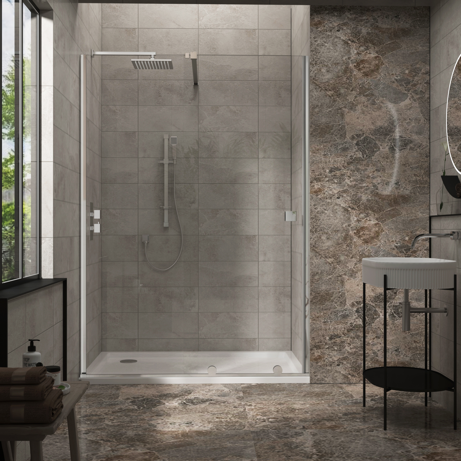 Luton Wet Room Recessed Sliding Shower Screen 8mm Easy Clean Glass, 1950mm Tall - Chrome