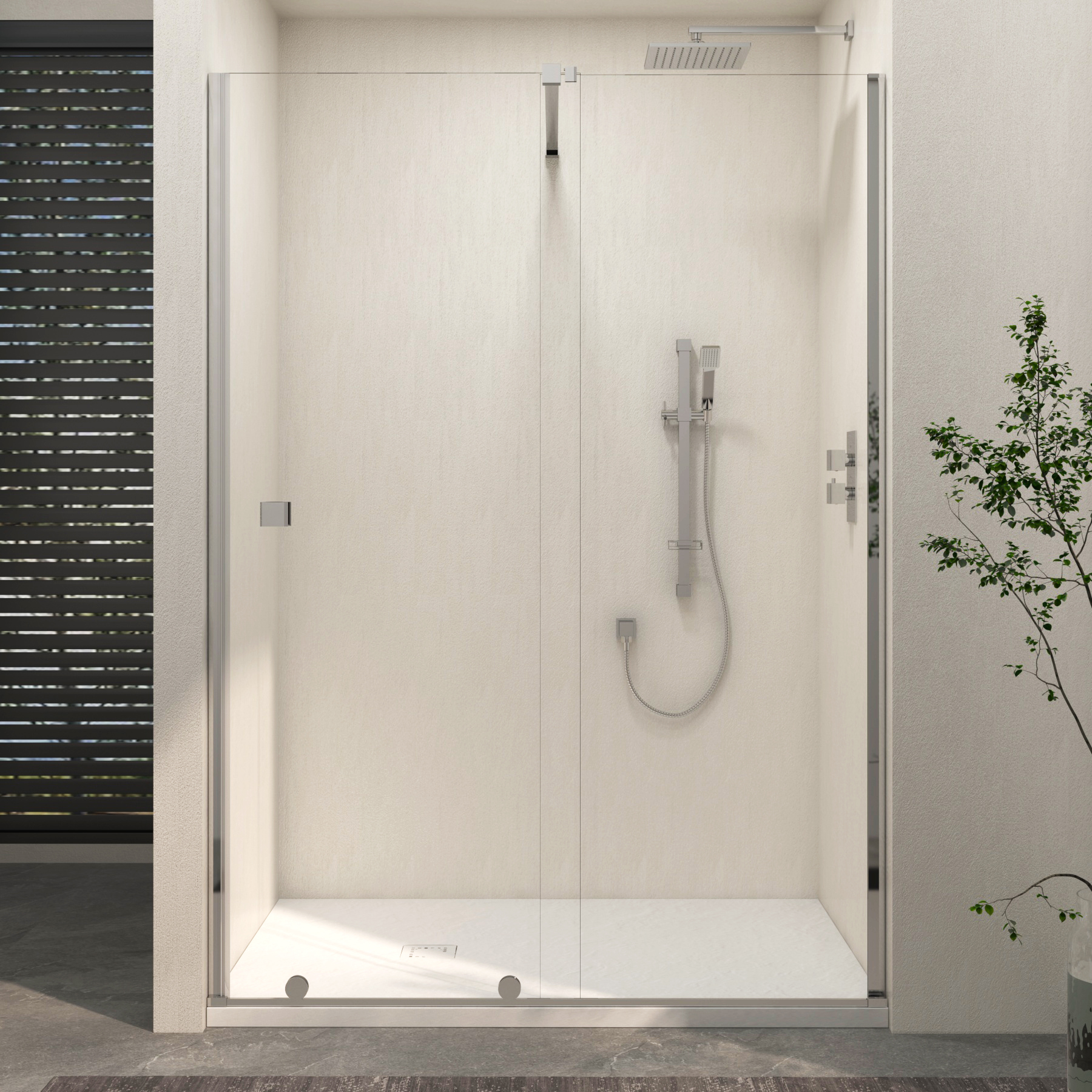 Luton Recessed Sliding Shower Screen with White Slate Effect Stone Shower Tray 8mm Glass, 1950mm Tall - Chrome